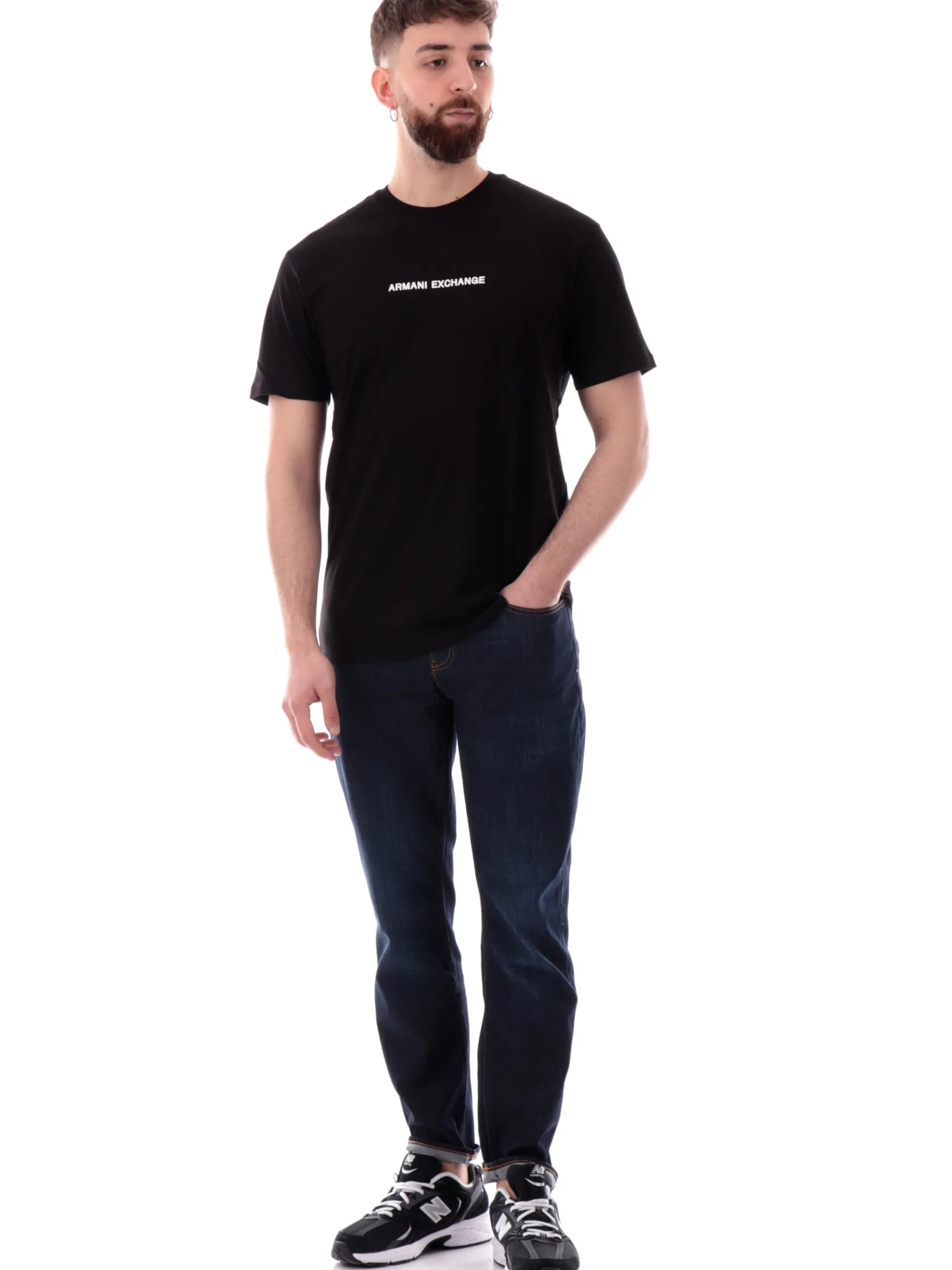 ARMANI EXCHANGE T-Shirt*Maglia AX nera da uomo patch Armani gommato XM000787AF12308