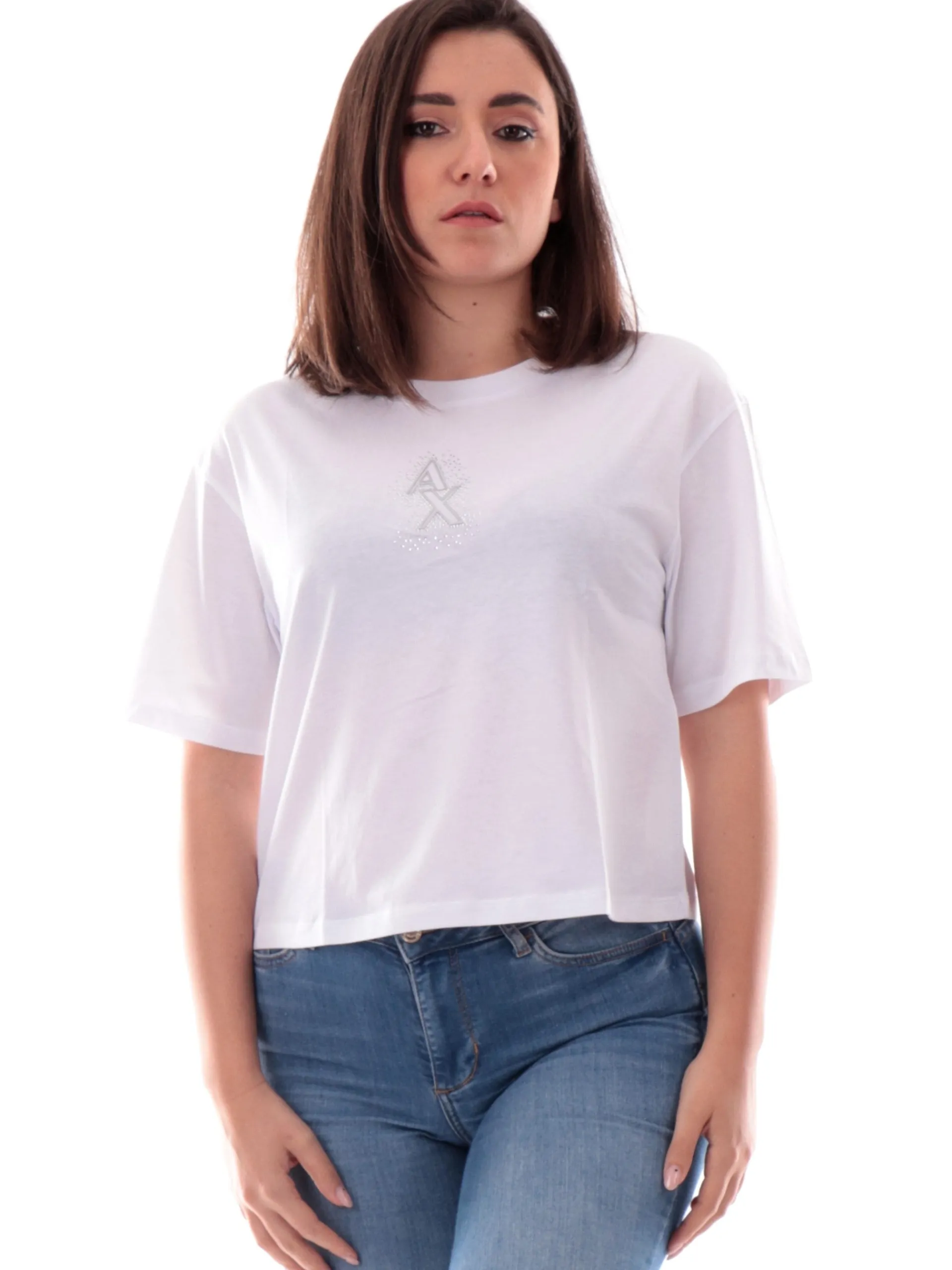 ARMANI EXCHANGE T-Shirt*Maglia AX bianca con strass da donna vestibilità morbida XW000102AF10359 U0002