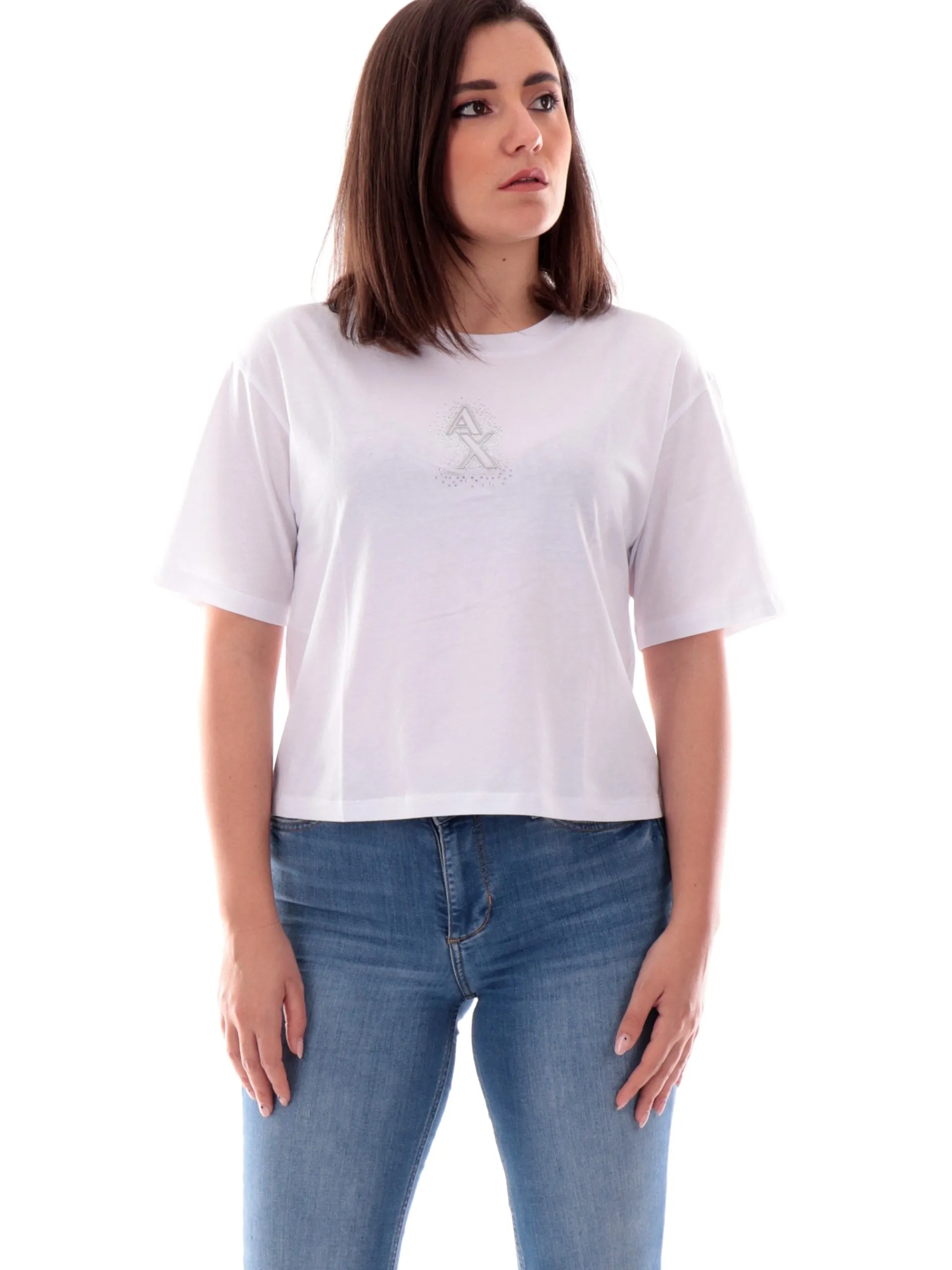 ARMANI EXCHANGE T-Shirt*Maglia AX bianca con strass da donna vestibilità morbida XW000102AF10359 U0002