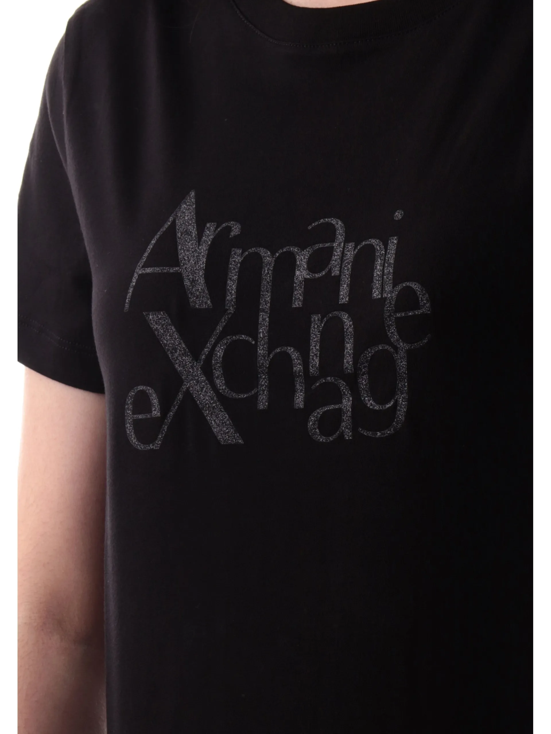ARMANI EXCHANGE T-Shirt*Maglia AX nera girocollo da donna stampa con glitter XW000109AF10359 UC001
