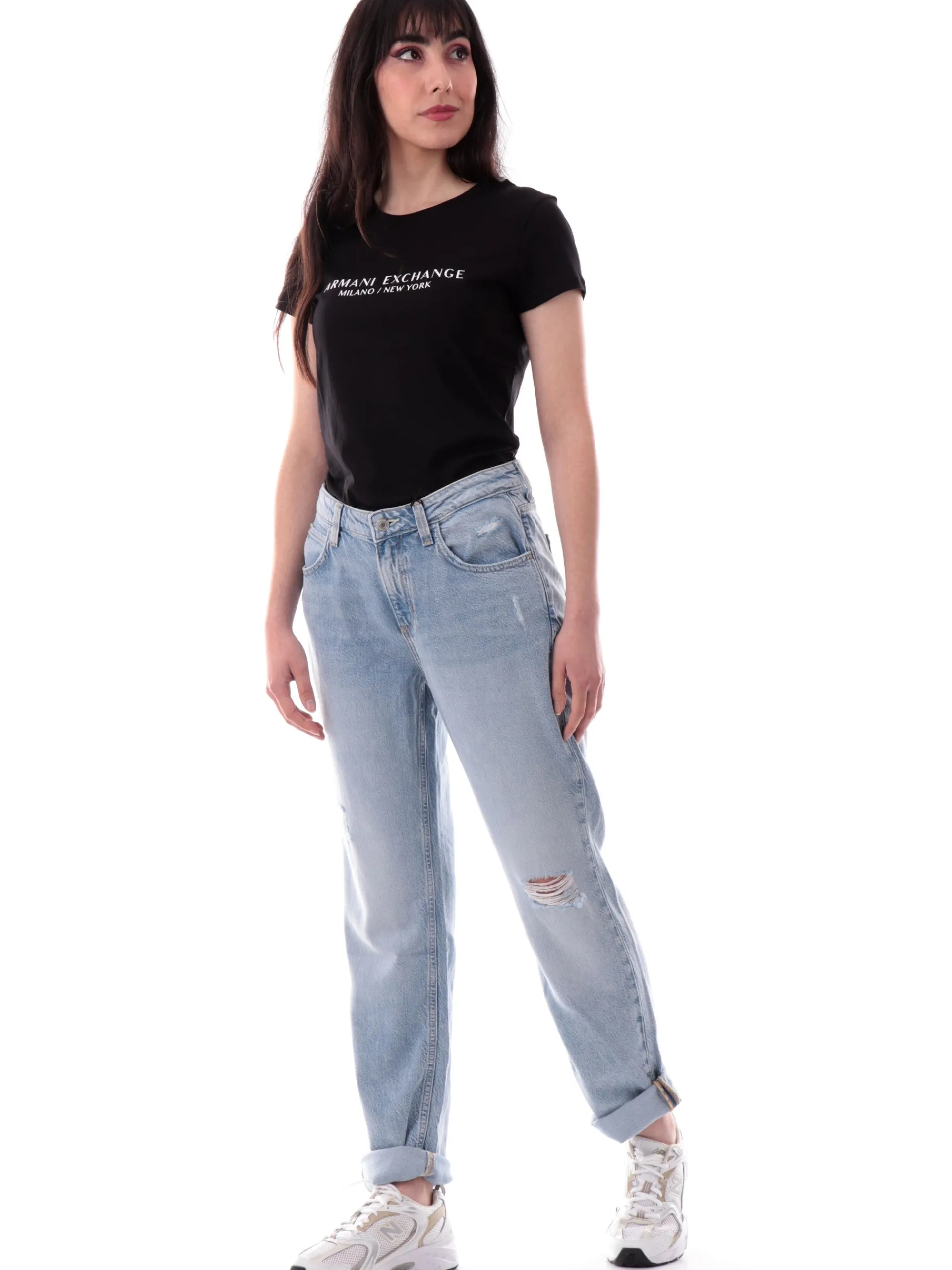 ARMANI EXCHANGE T-Shirt*Maglia AX nera da donna logo Armani sul davanti 8NYTABYJG3Z