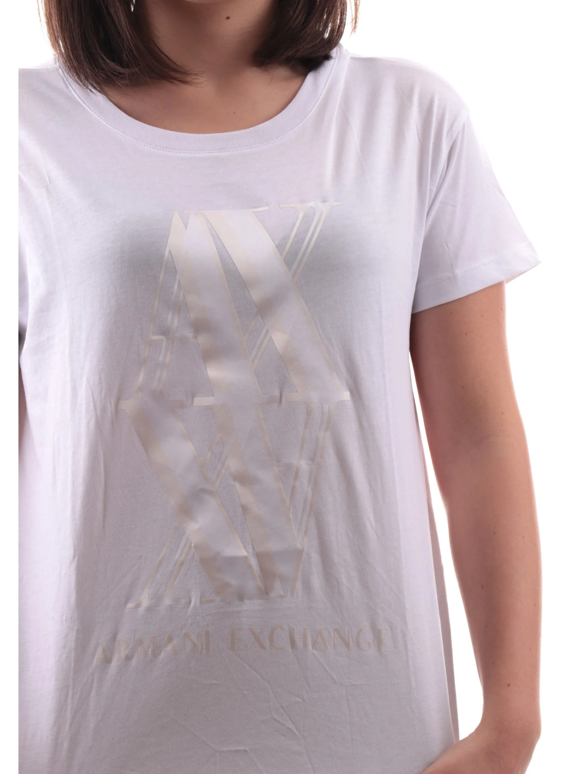ARMANI EXCHANGE T-Shirt*Maglia AX bianca da donna maxi logo AX dorato XW000515AF10359