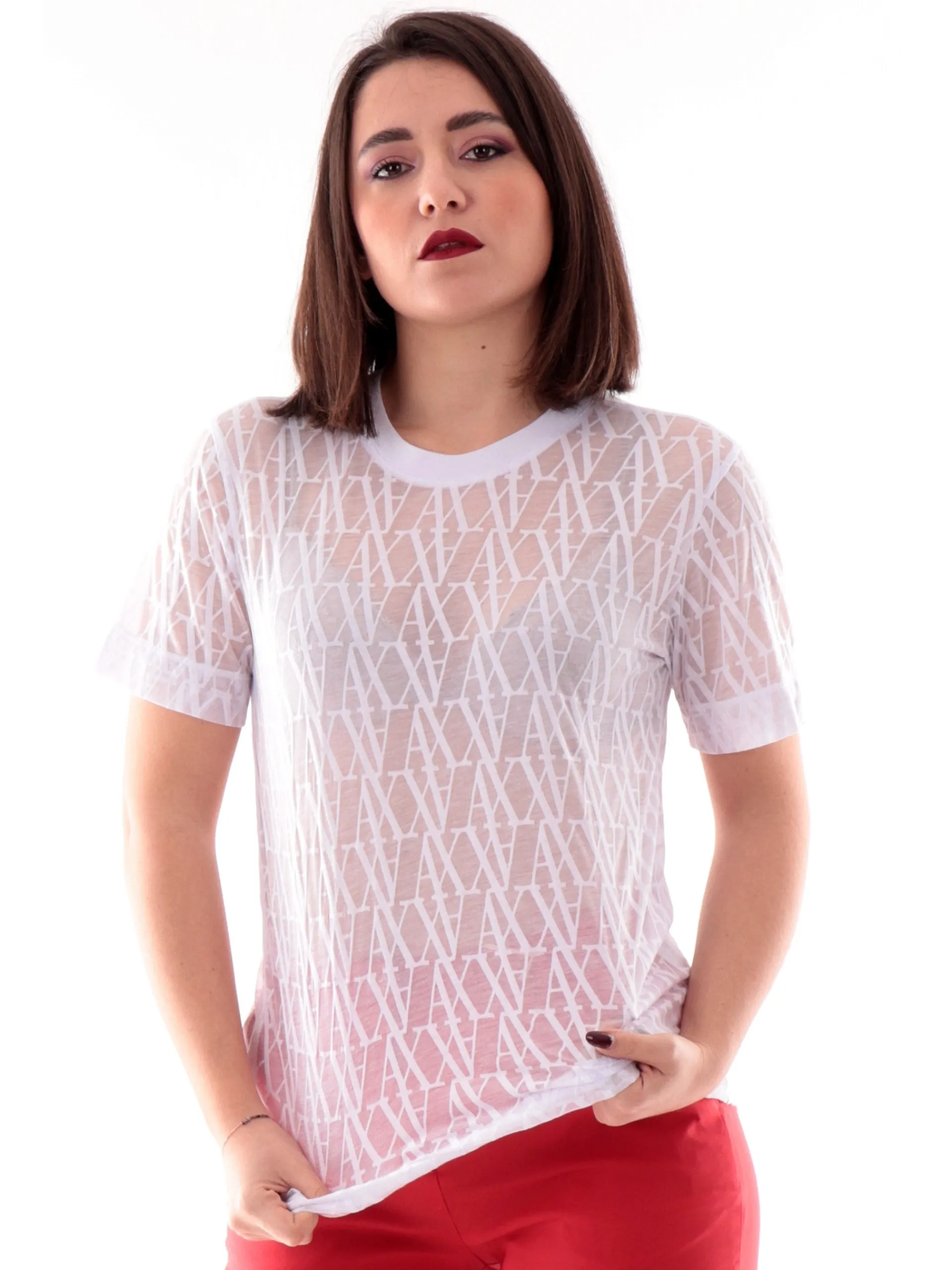 ARMANI EXCHANGE T-Shirt*Maglia AX raso bianca da donna logo AX all over XW000513AF10835