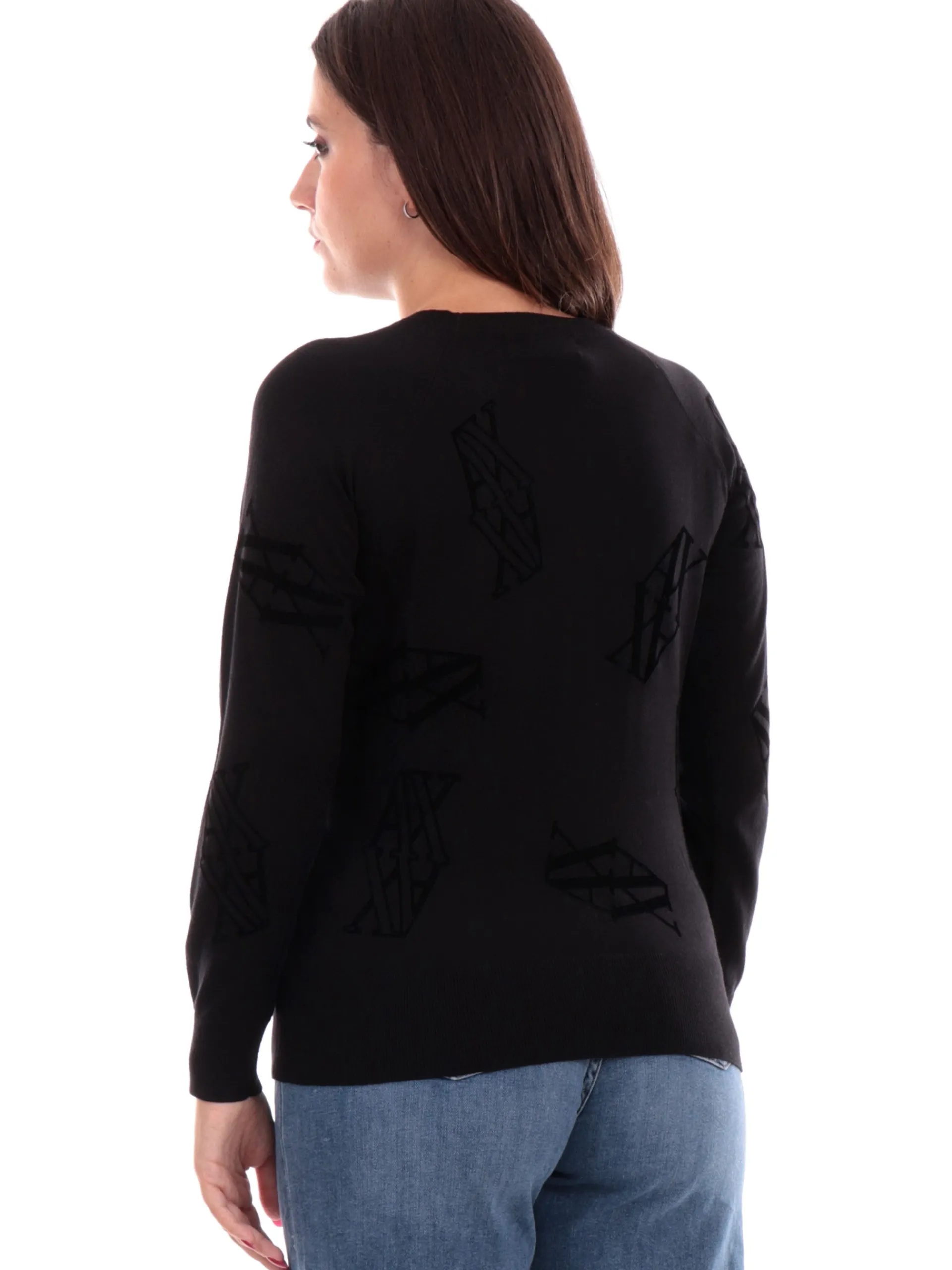 ARMANI EXCHANGE Maglie*Maglia nera da donna loghi velluto AX pullover 6DYM1AYMP7Z