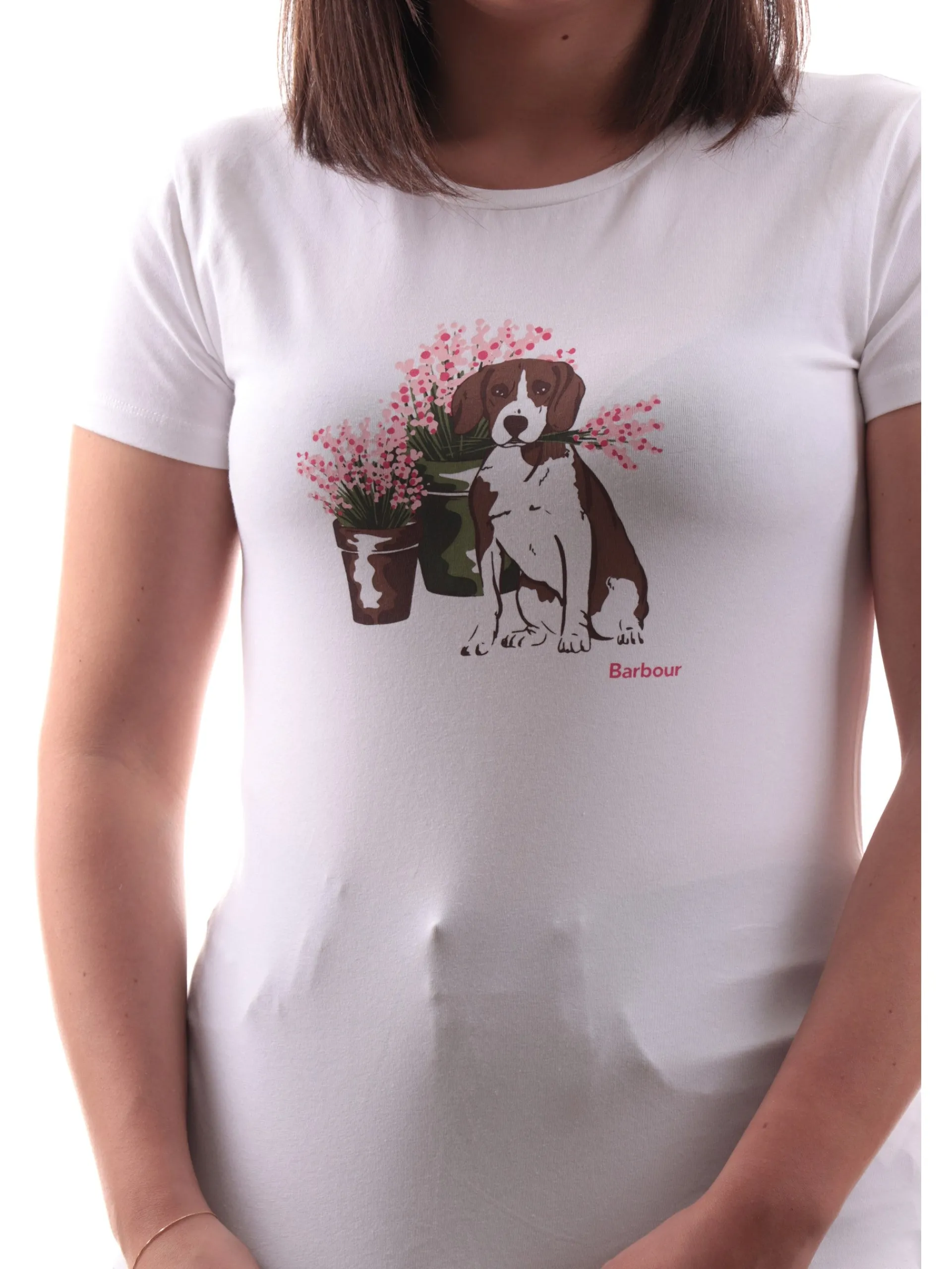 BARBOUR T-Shirt*Maglia Bowland bianca da donna stampa cane LTS0667