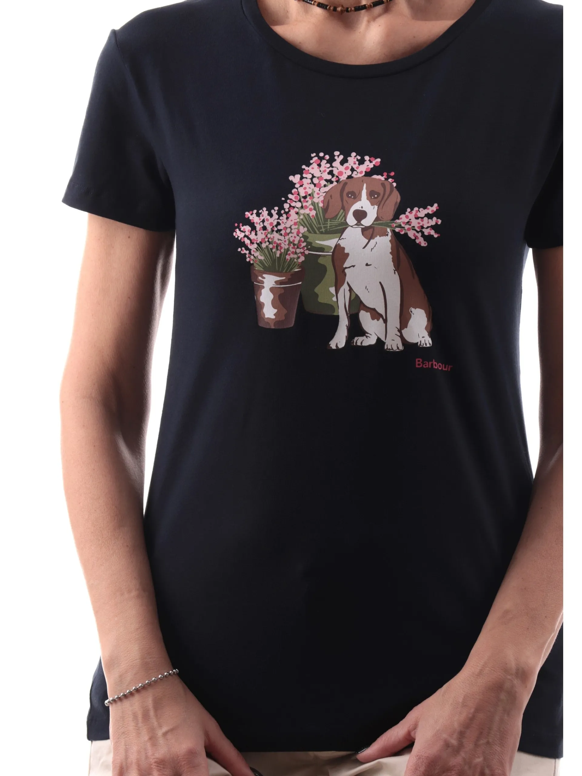 BARBOUR T-Shirt*Maglia Bowland blu da donna stampa cane LTS0667 NY73