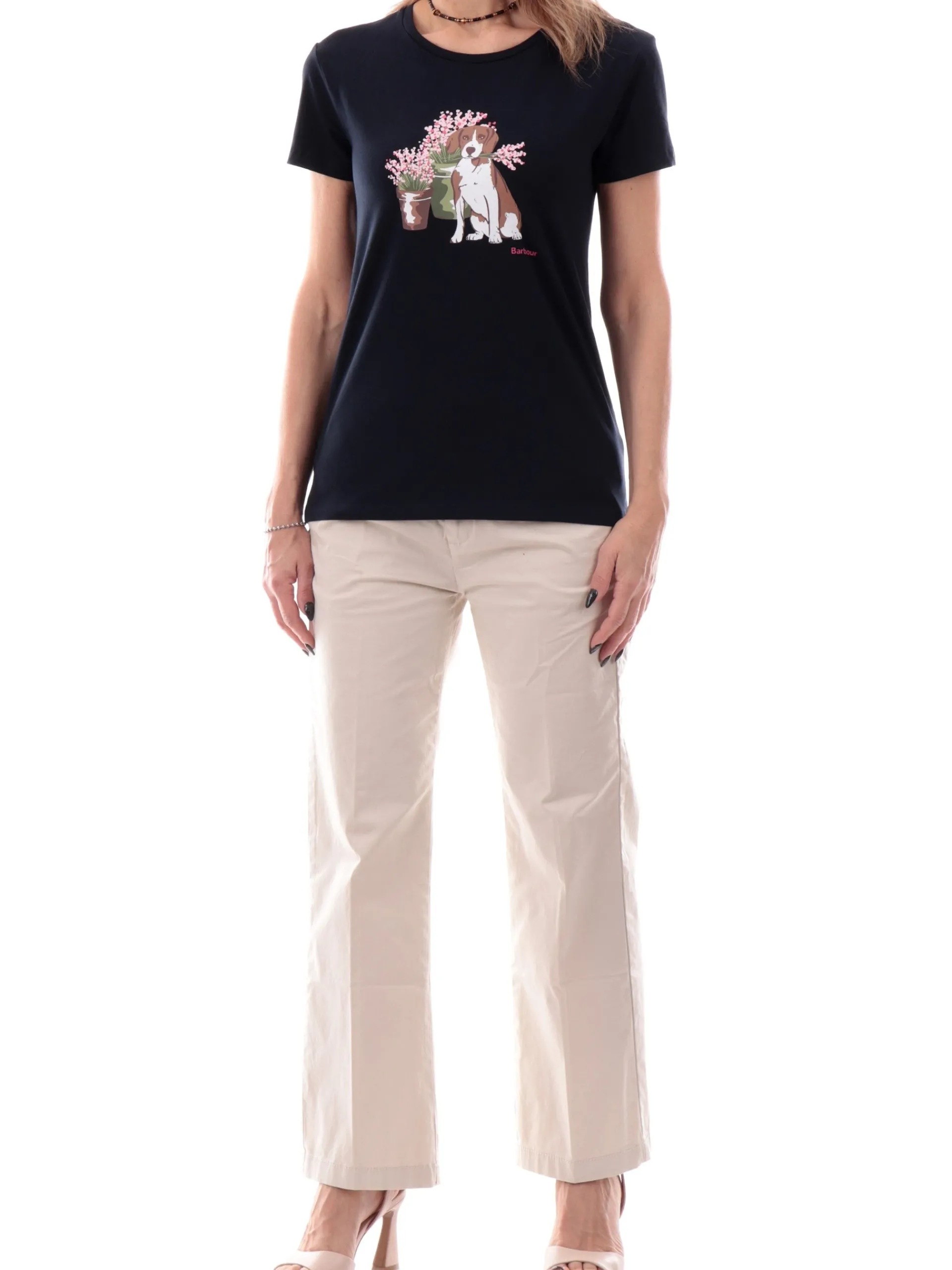 BARBOUR T-Shirt*Maglia Bowland blu da donna stampa cane LTS0667 NY73