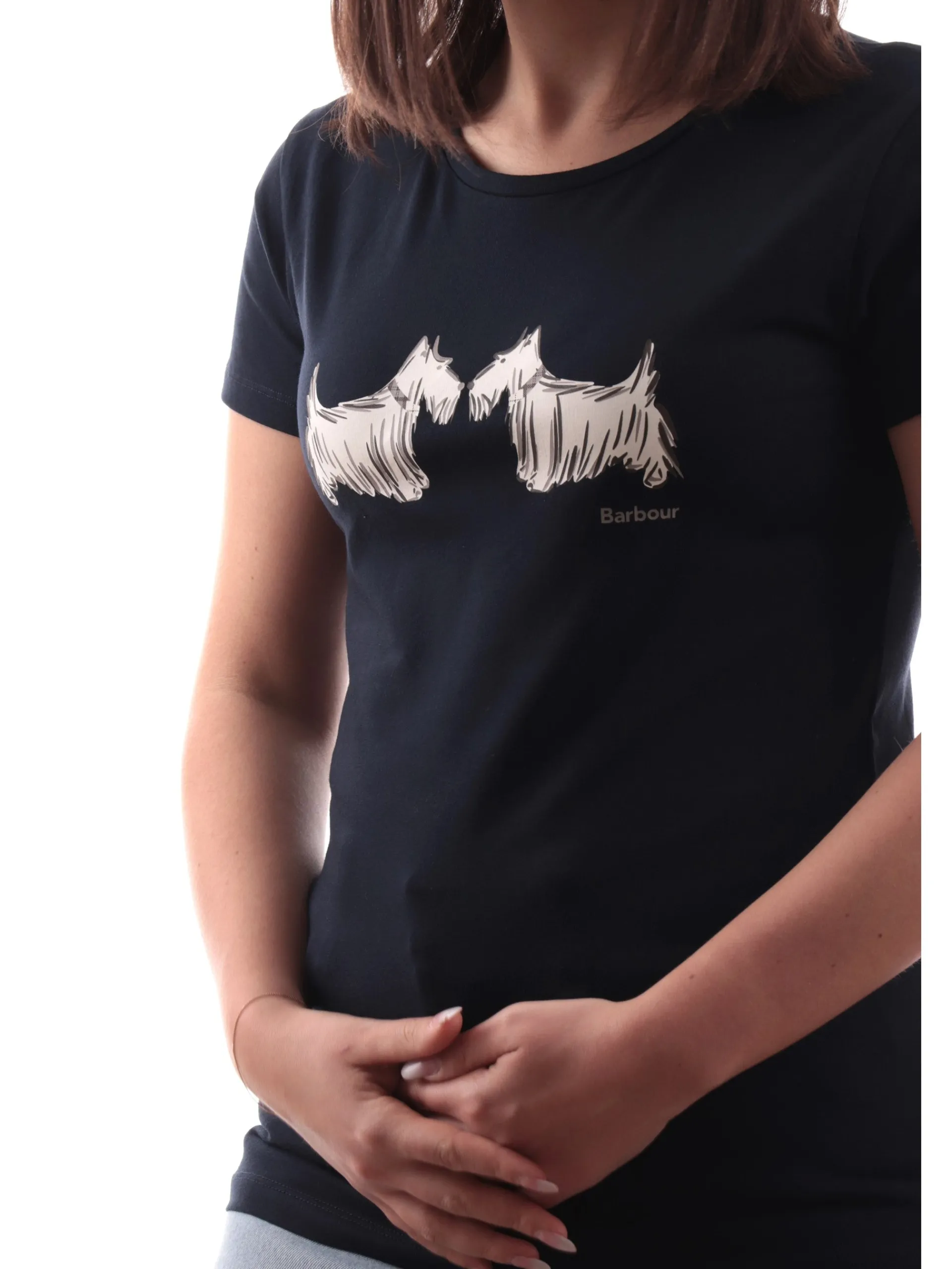 BARBOUR T-Shirt*Maglia Highlands blu da donna con stampa cani LTS0669