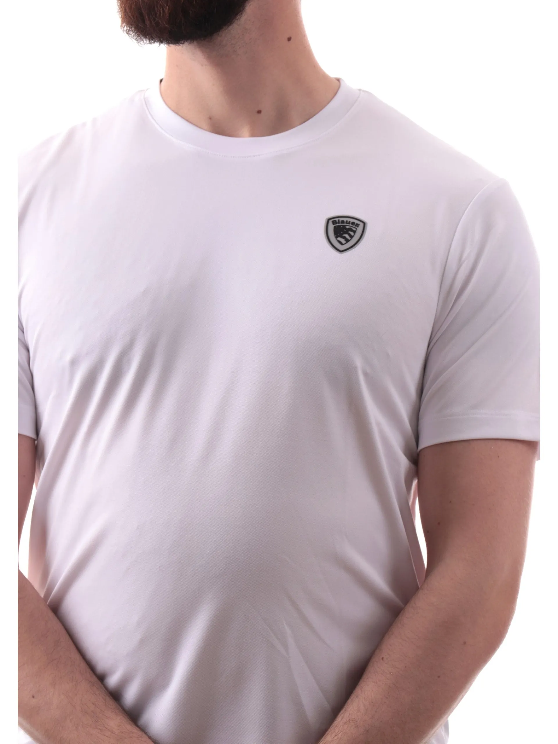 BLAUER T-Shirt*Maglia uomo bianca tessuto tecnico strech logo patch gommato H02109006526