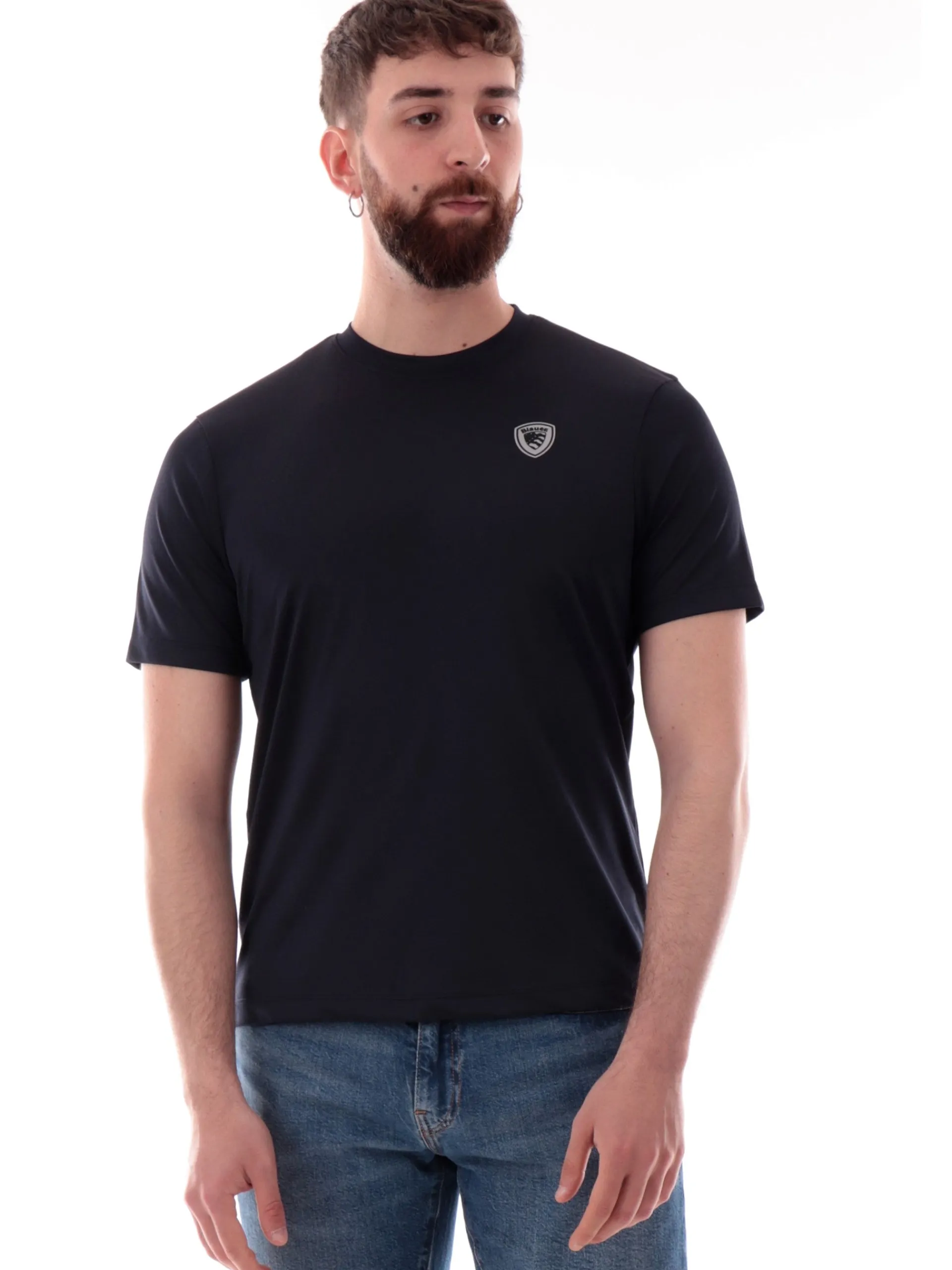 BLAUER T-Shirt*Maglia uomo blu tessuto tecnico strech logo patch gommato H02109006526