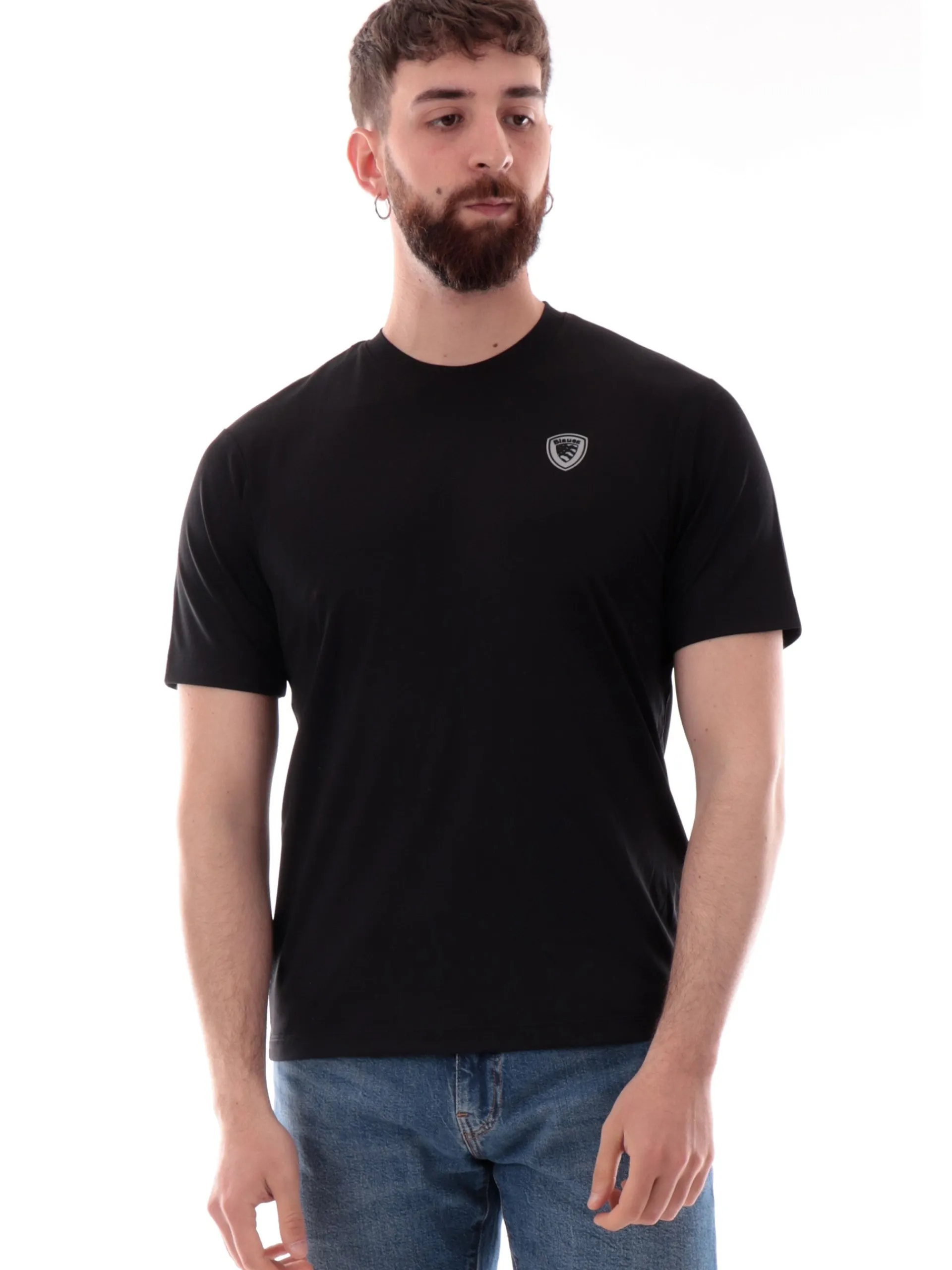 BLAUER T-Shirt*Maglia uomo nera tessuto tecnico strech logo patch gommato H02109006526