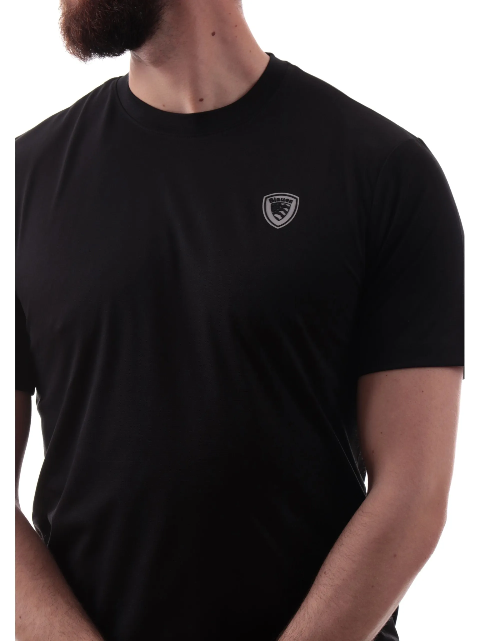 BLAUER T-Shirt*Maglia uomo nera tessuto tecnico strech logo patch gommato H02109006526
