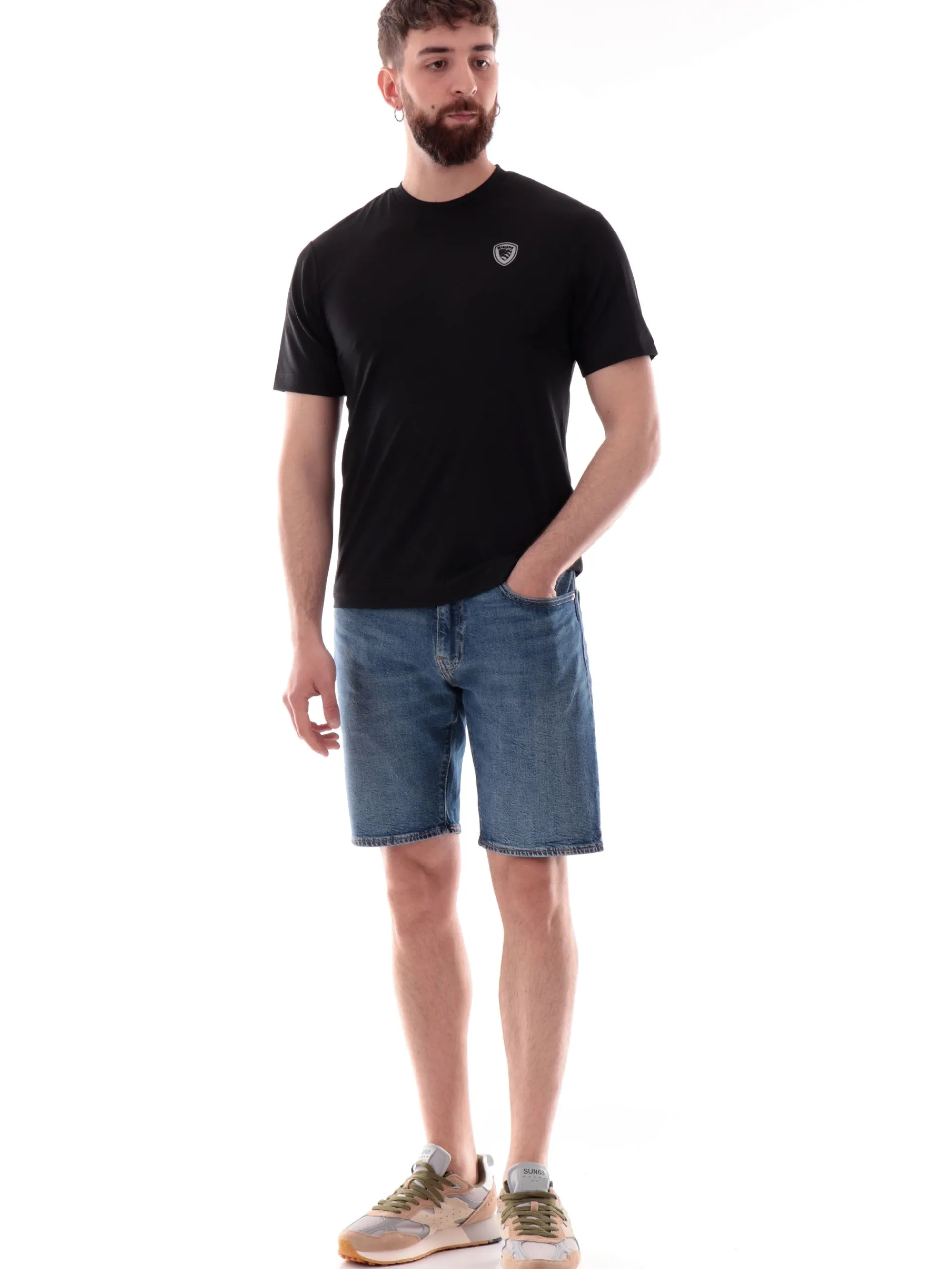 BLAUER T-Shirt*Maglia uomo nera tessuto tecnico strech logo patch gommato H02109006526