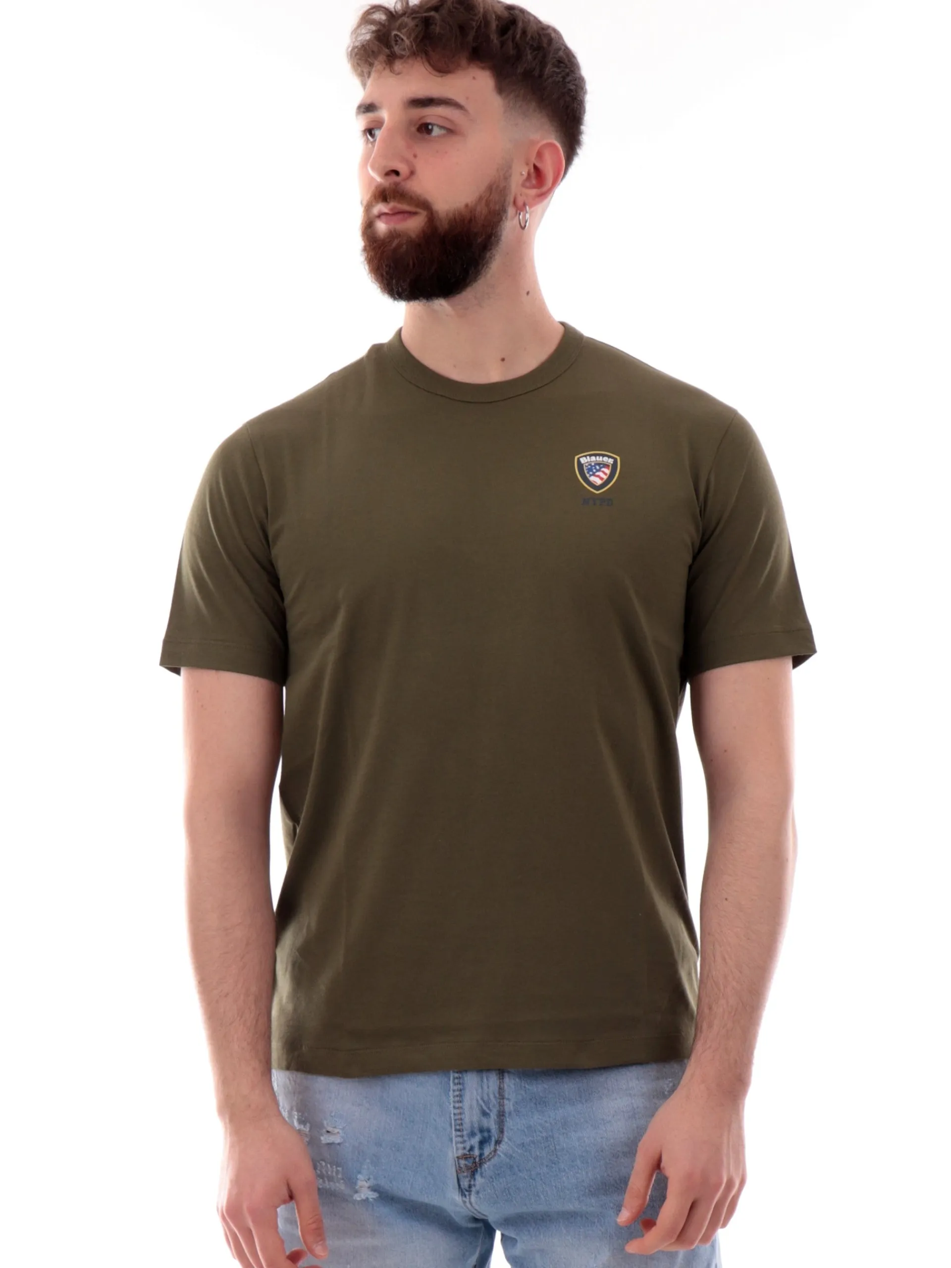 BLAUER T-Shirt*Maglia verde da uomo Irving logo lato cuore H02196004547