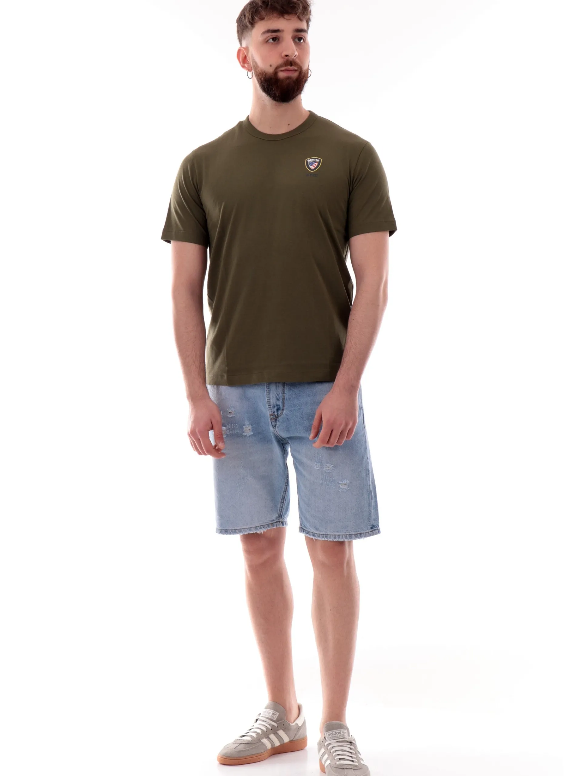 BLAUER T-Shirt*Maglia verde da uomo Irving logo lato cuore H02196004547