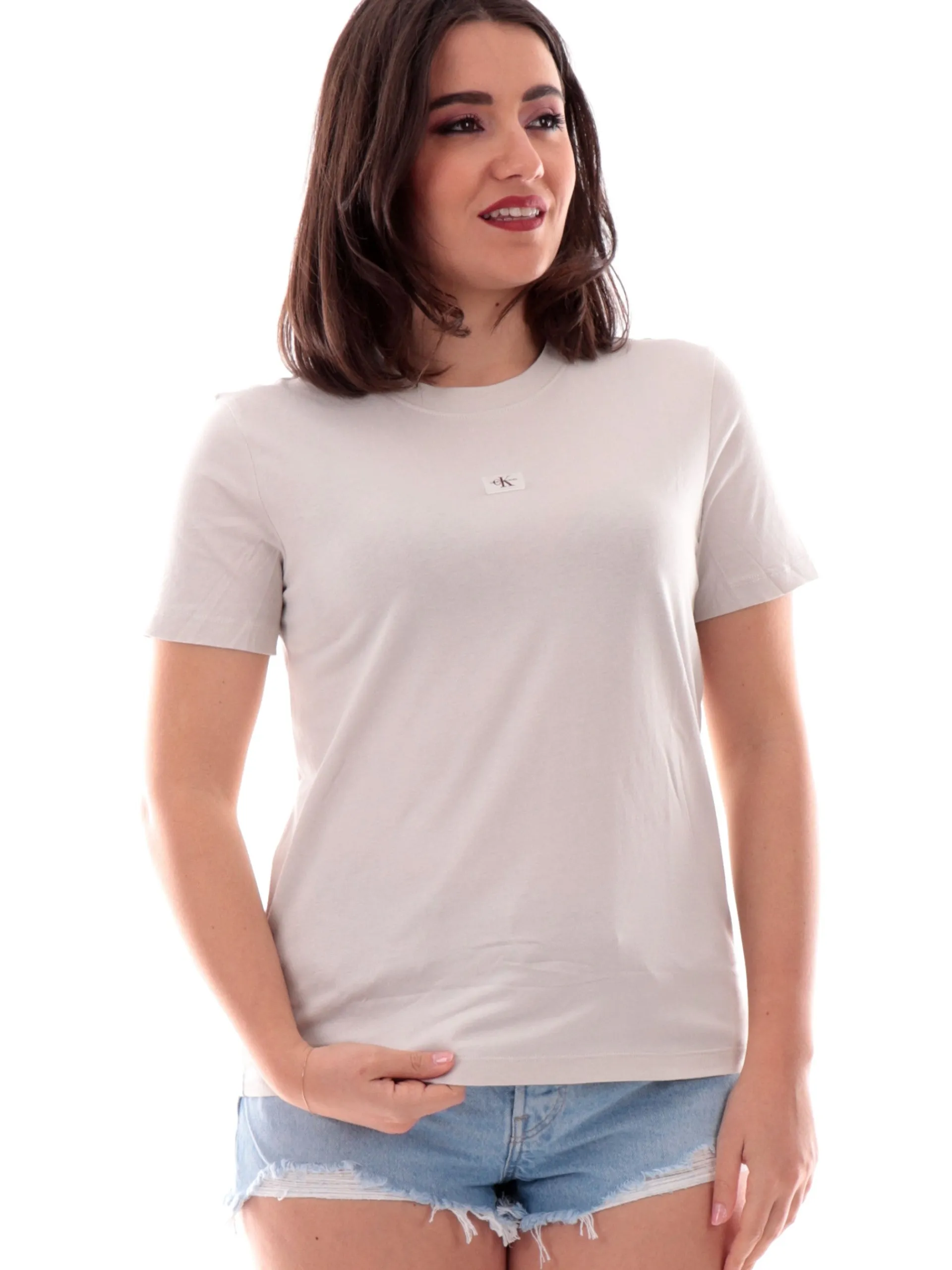 CALVIN KLEIN T-Shirt*Maglia beige da donna patch CK sul davanti J20J225243