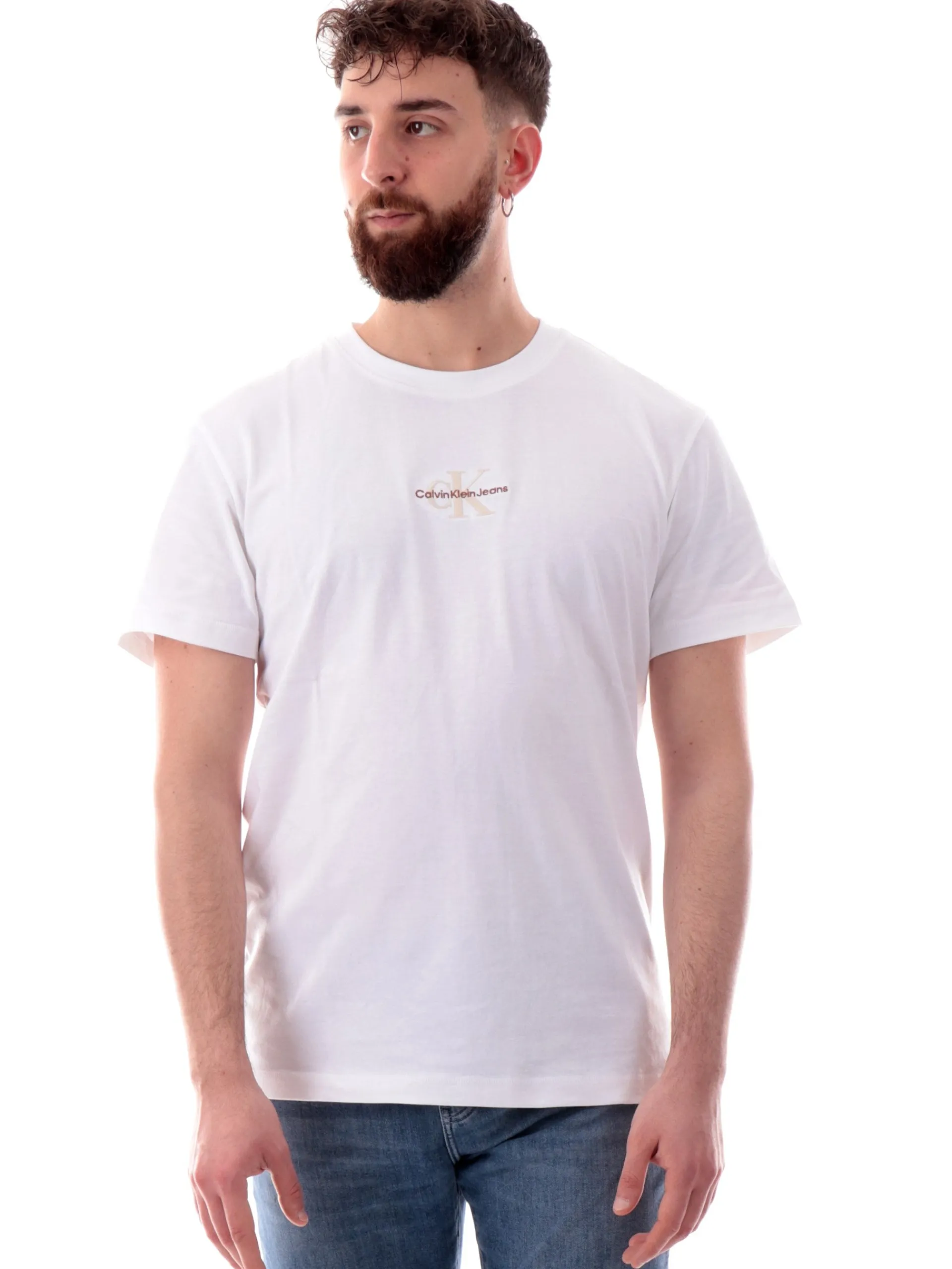 CALVIN KLEIN T-Shirt*Maglia bianca da uomo logo ricamato J30J325649