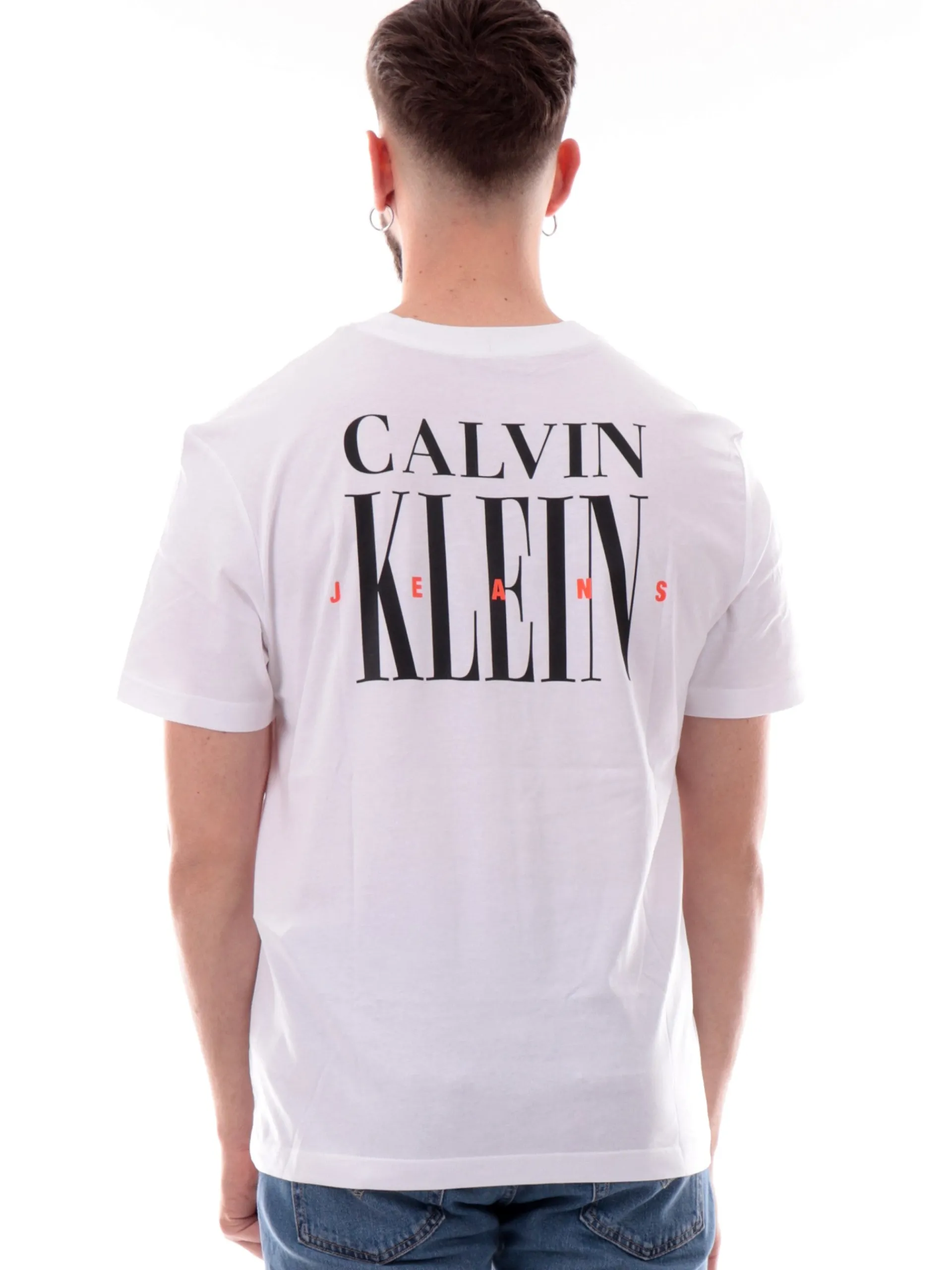 CALVIN KLEIN T-Shirt*Maglia bianca da uomo maxi stampa CK sul lato posteriore J30J327473