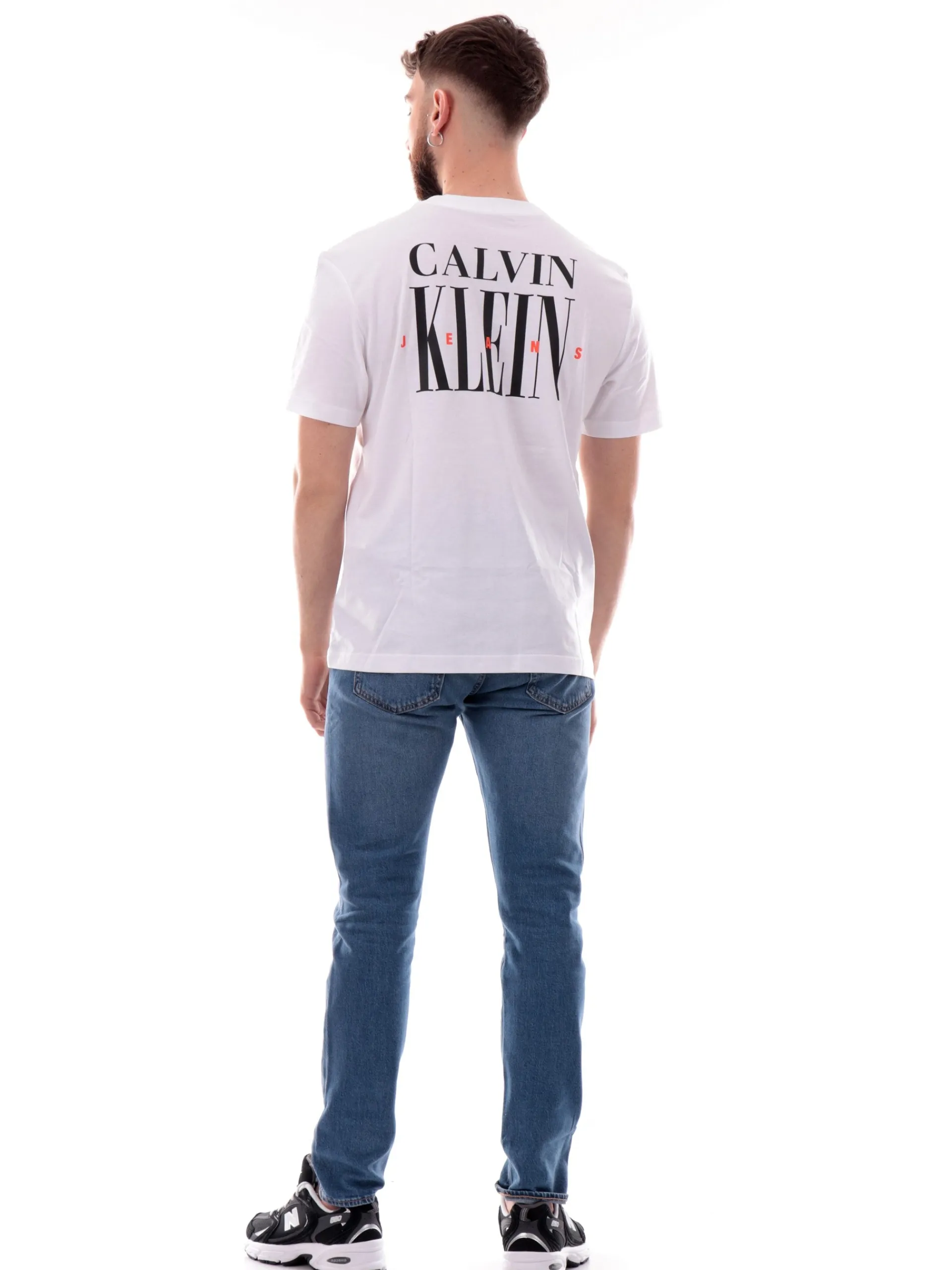 CALVIN KLEIN T-Shirt*Maglia bianca da uomo maxi stampa CK sul lato posteriore J30J327473