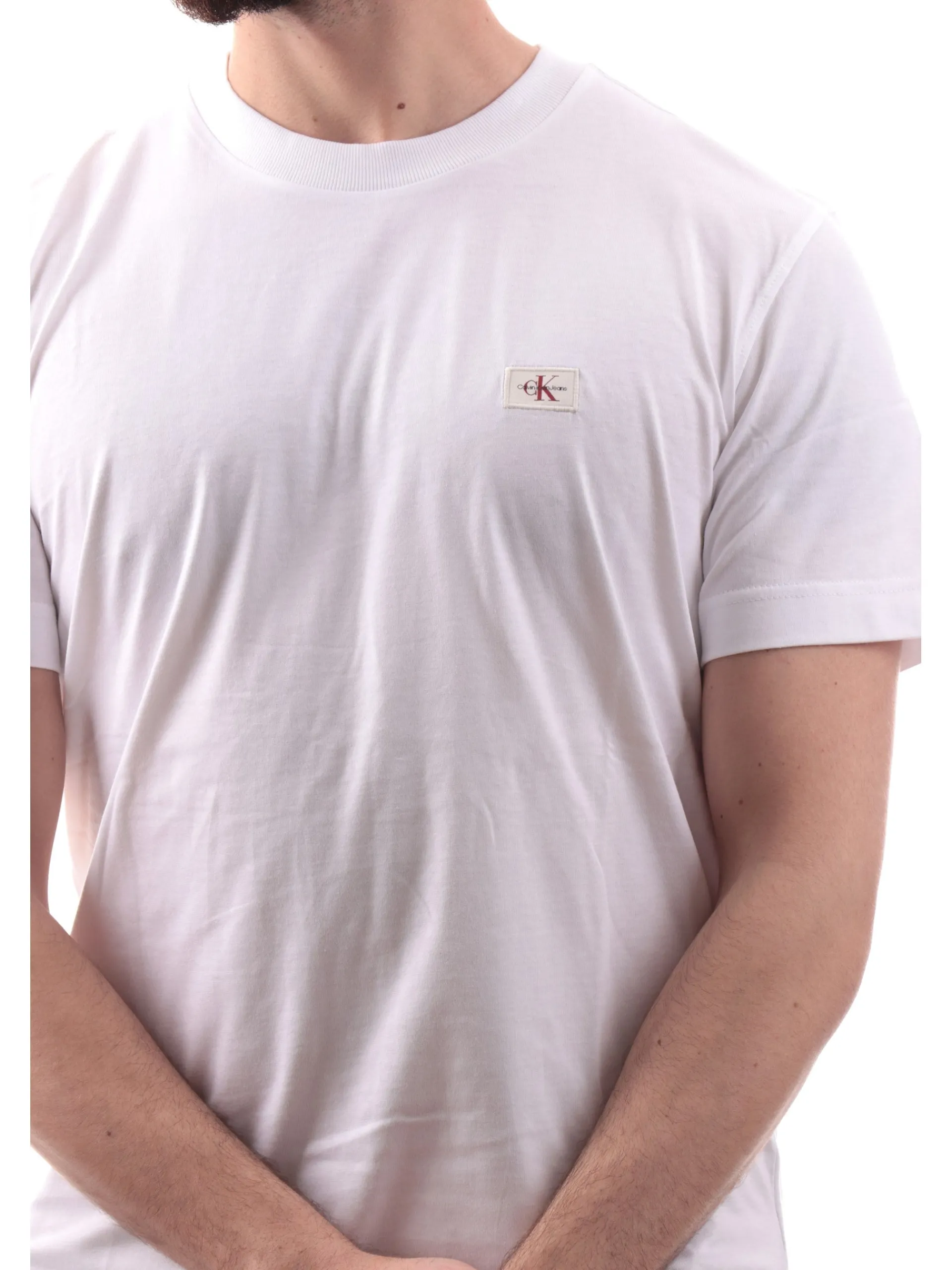 CALVIN KLEIN T-Shirt*Maglia bianca girocollo da uomo patch CK lato cuore J30J327100