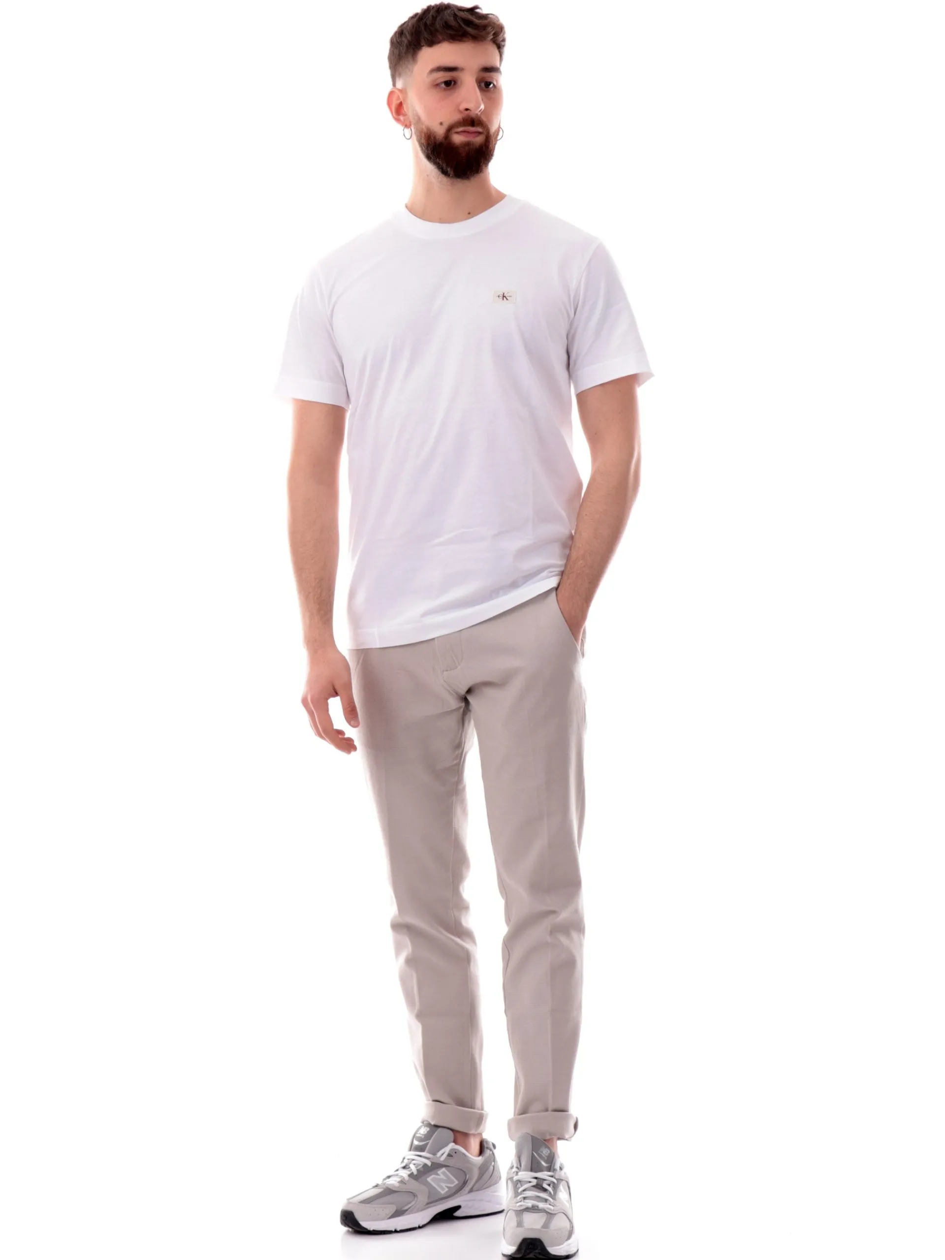 CALVIN KLEIN T-Shirt*Maglia bianca girocollo da uomo patch CK lato cuore J30J327100