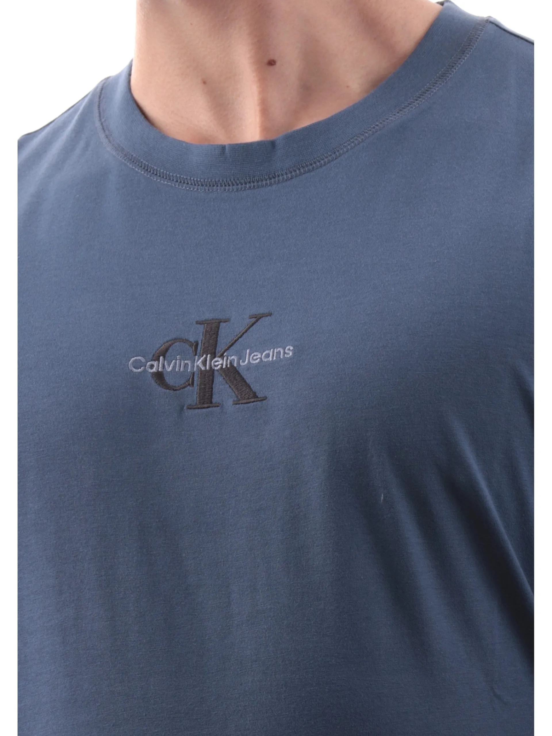 CALVIN KLEIN T-Shirt*Maglia blu da uomo logo ricamato J30J325649