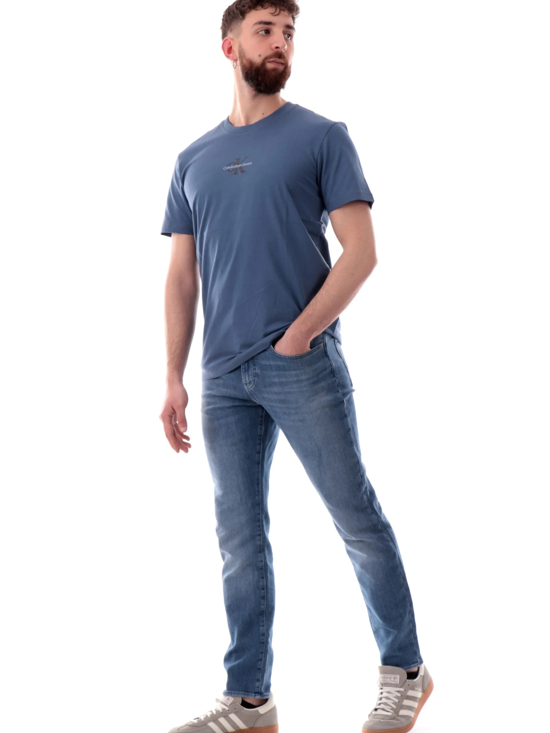 CALVIN KLEIN T-Shirt*Maglia blu da uomo logo ricamato J30J325649