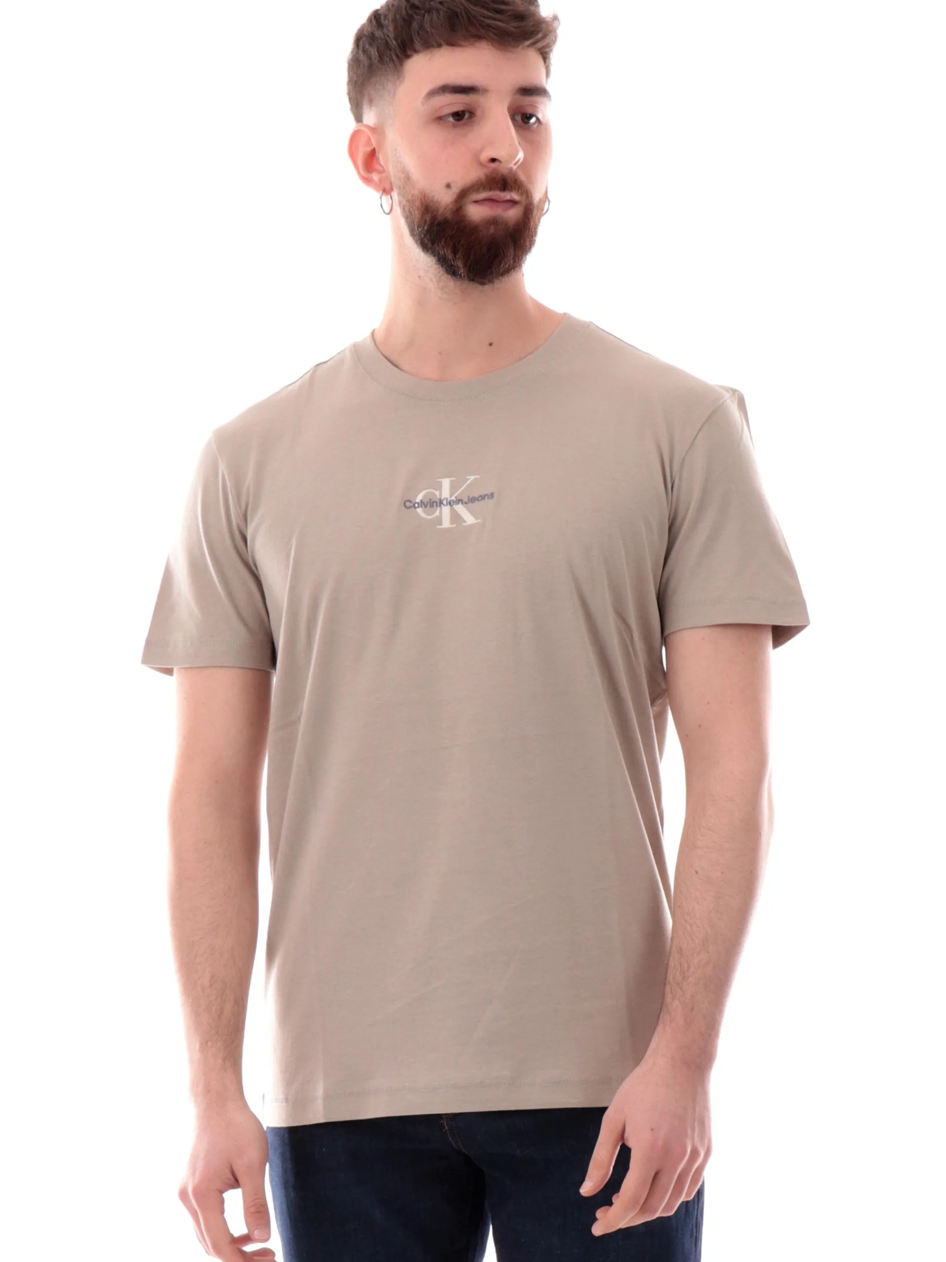 CALVIN KLEIN T-Shirt*Maglia grigia da uomo logo ricamato J30J325649