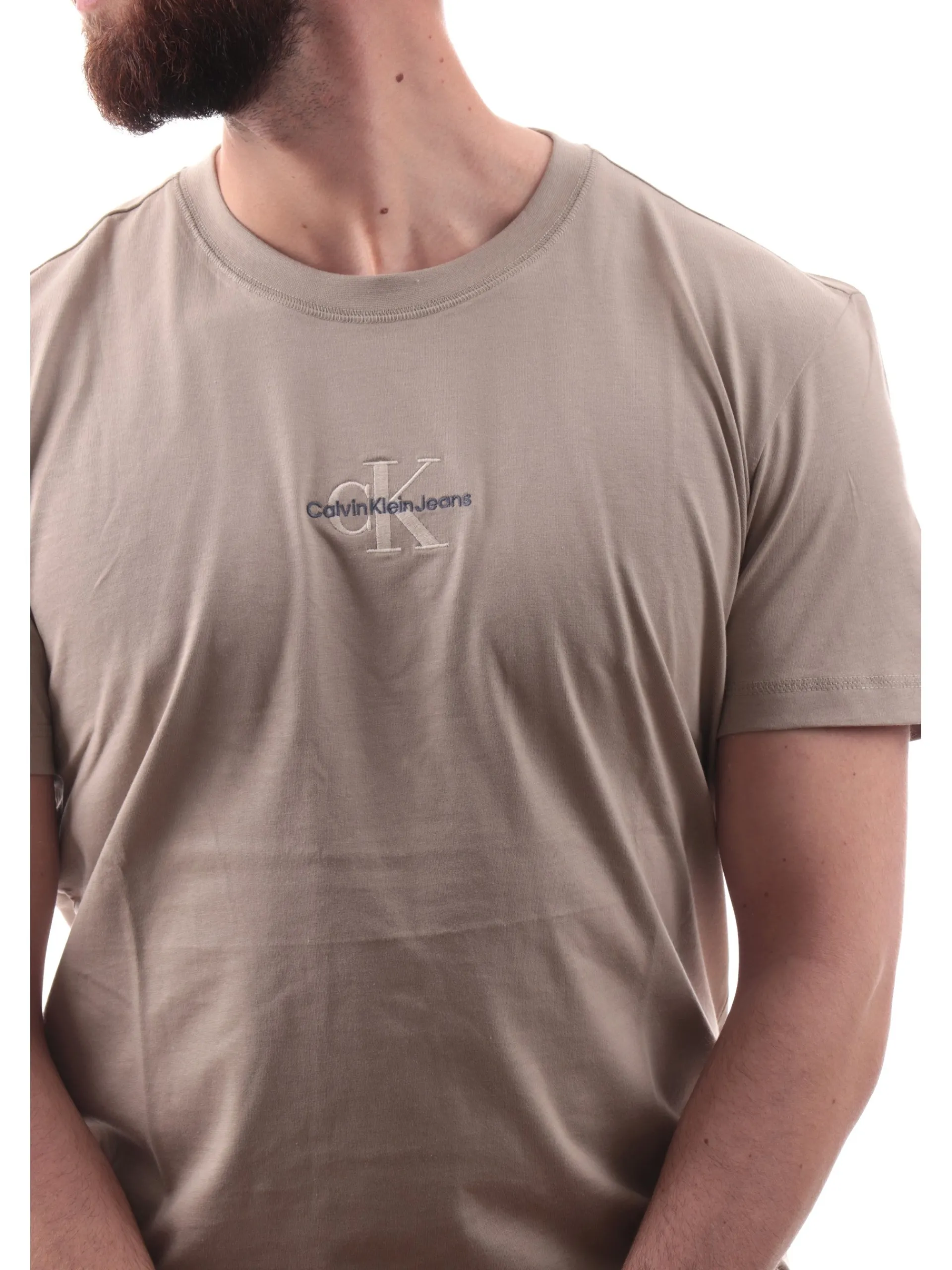 CALVIN KLEIN T-Shirt*Maglia grigia da uomo logo ricamato J30J325649