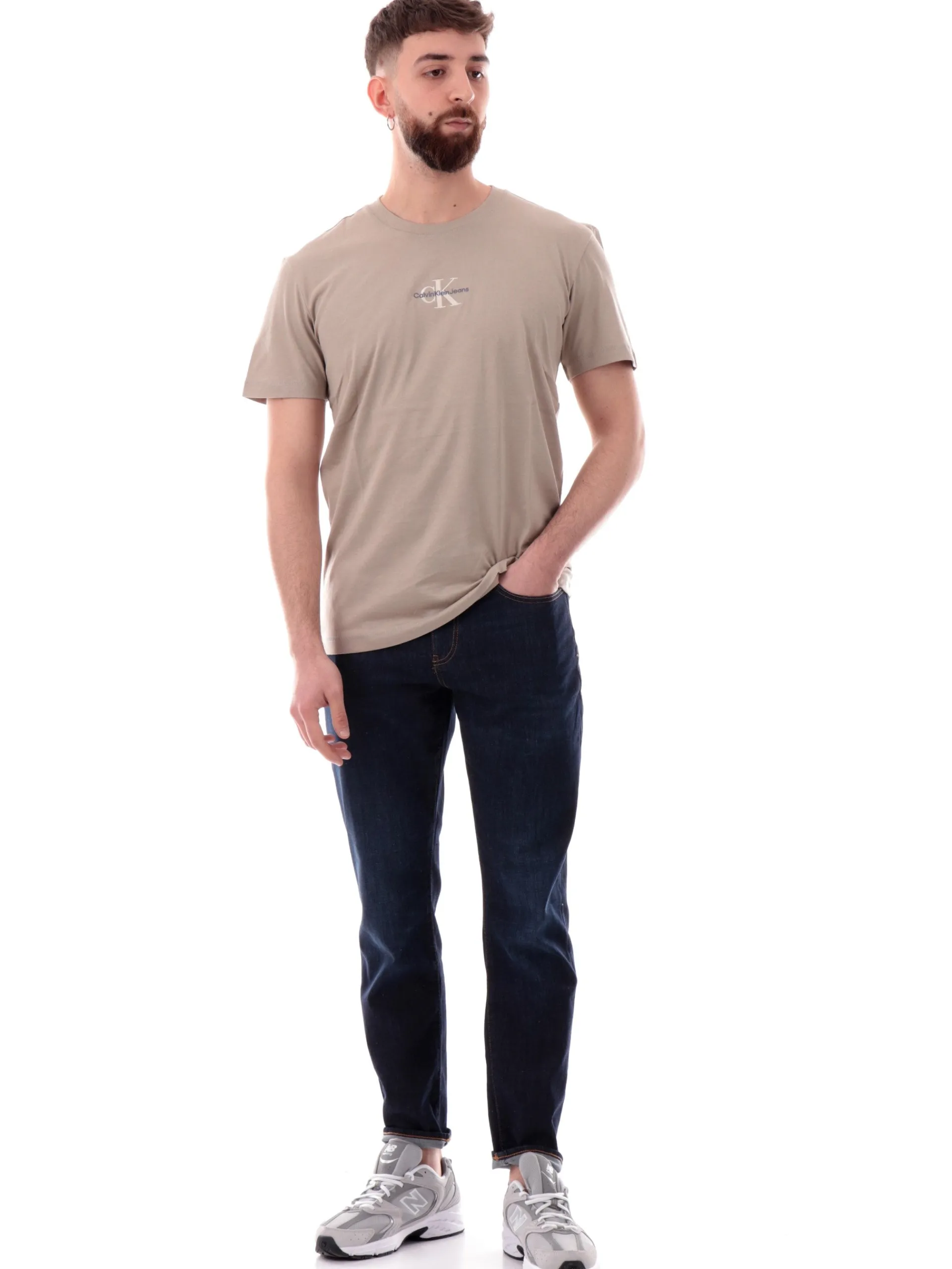 CALVIN KLEIN T-Shirt*Maglia grigia da uomo logo ricamato J30J325649