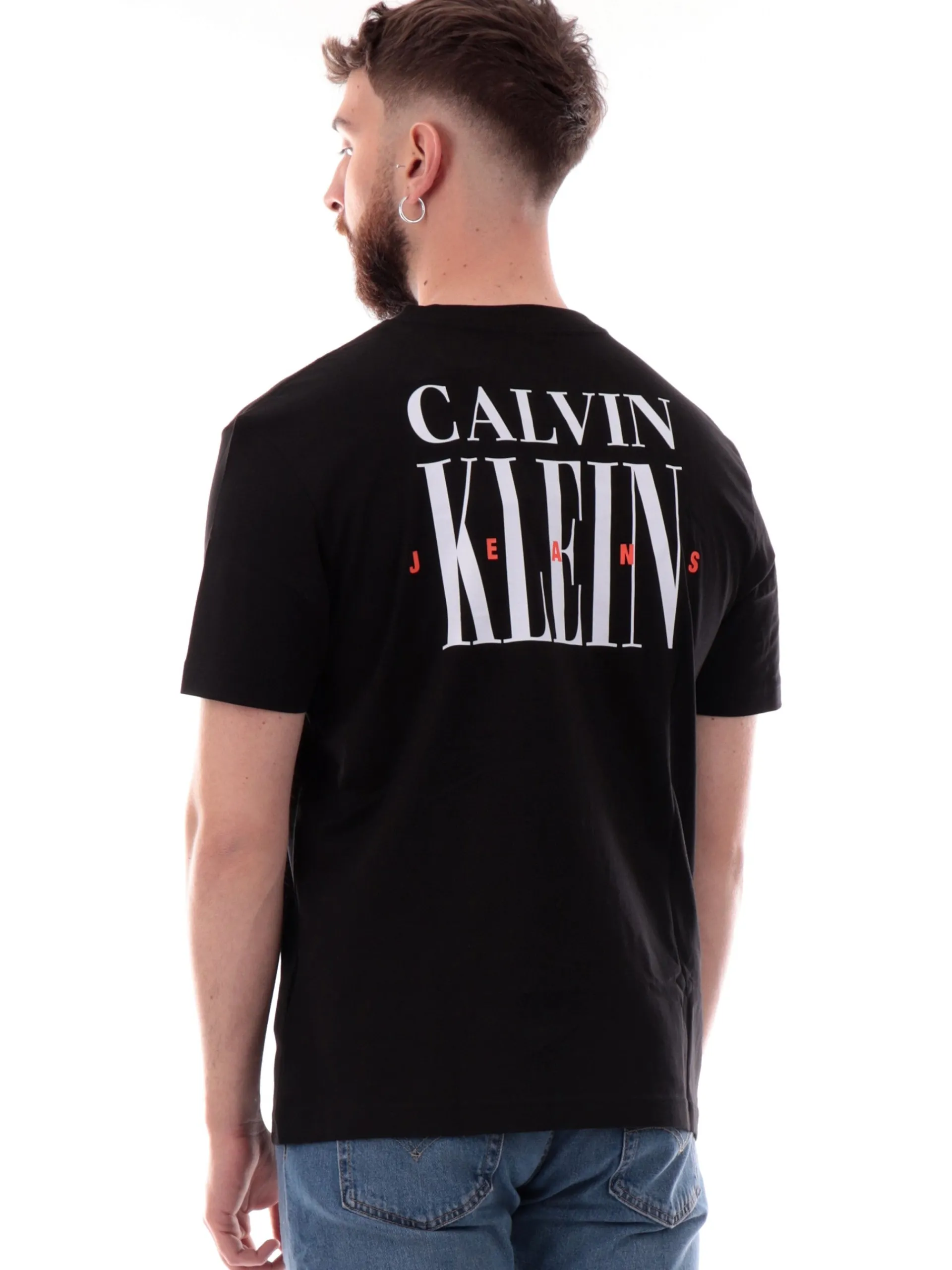 CALVIN KLEIN T-Shirt*Maglia nera da uomo maxi stampa CK sul lato posteriore J30J327473