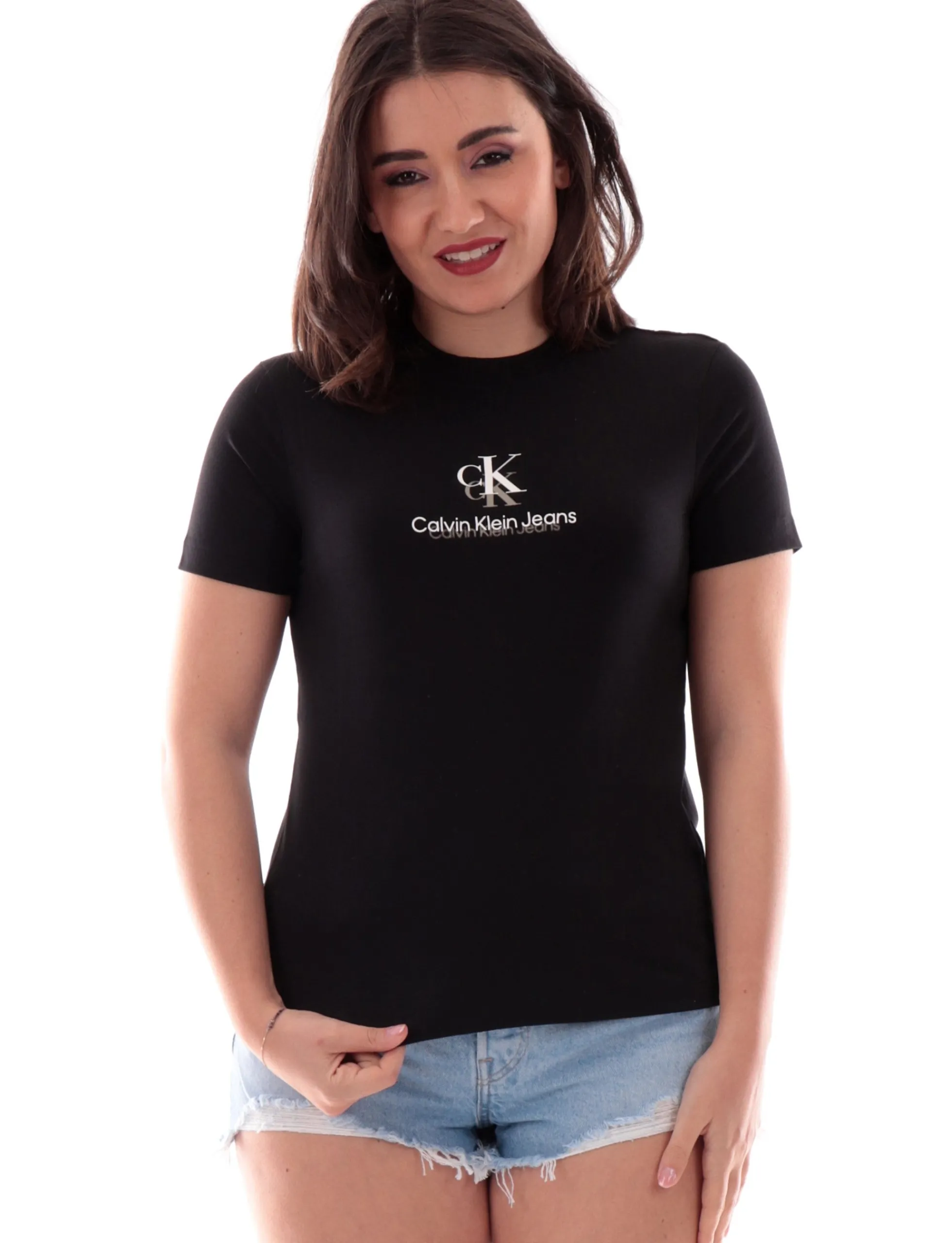 CALVIN KLEIN T-Shirt*Maglia nera girocollo da donna Shadow Graphic Regular J20J225545