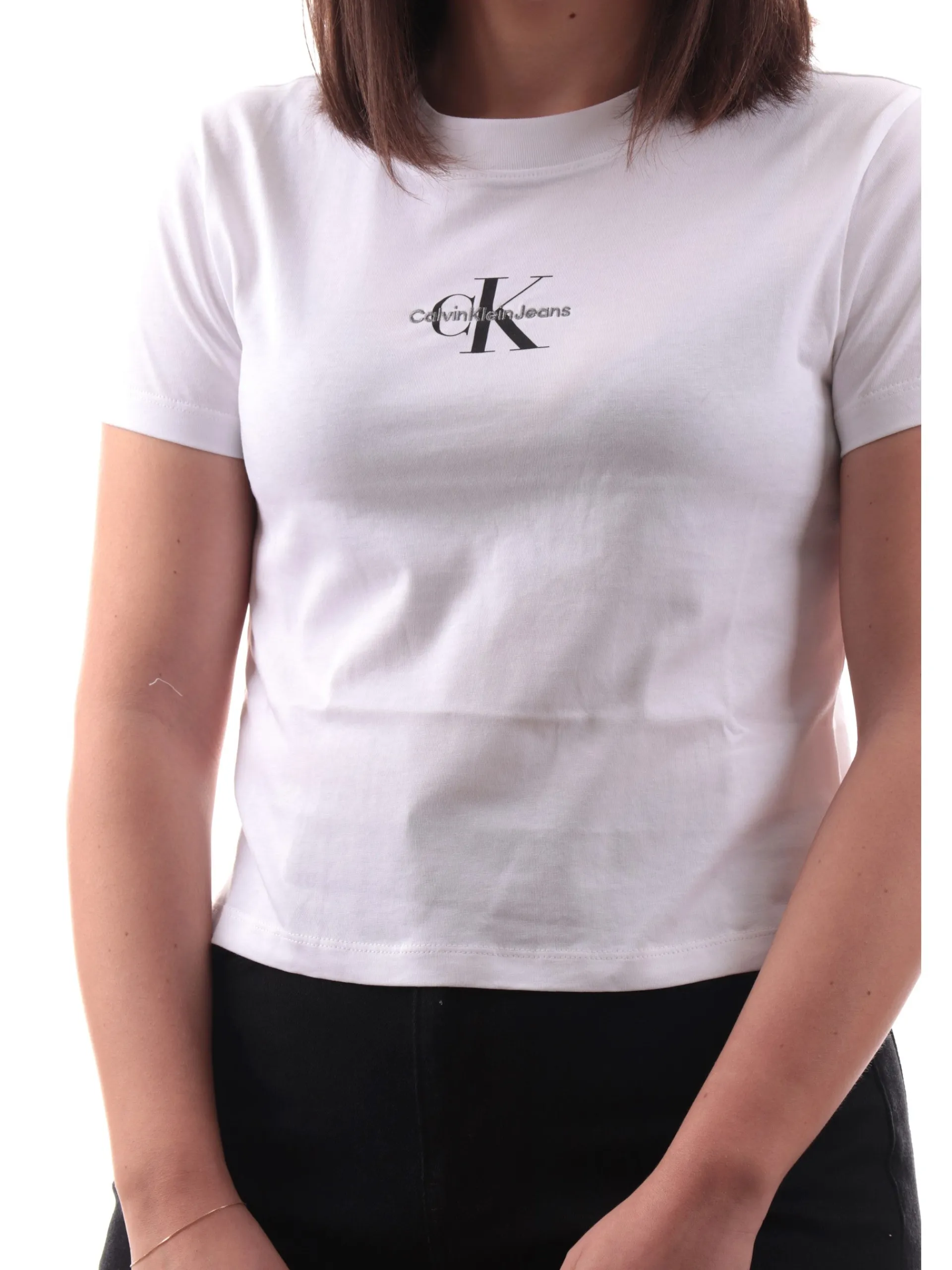CALVIN KLEIN T-Shirt*Maglia Crop bianca da donna Baby J20J223113