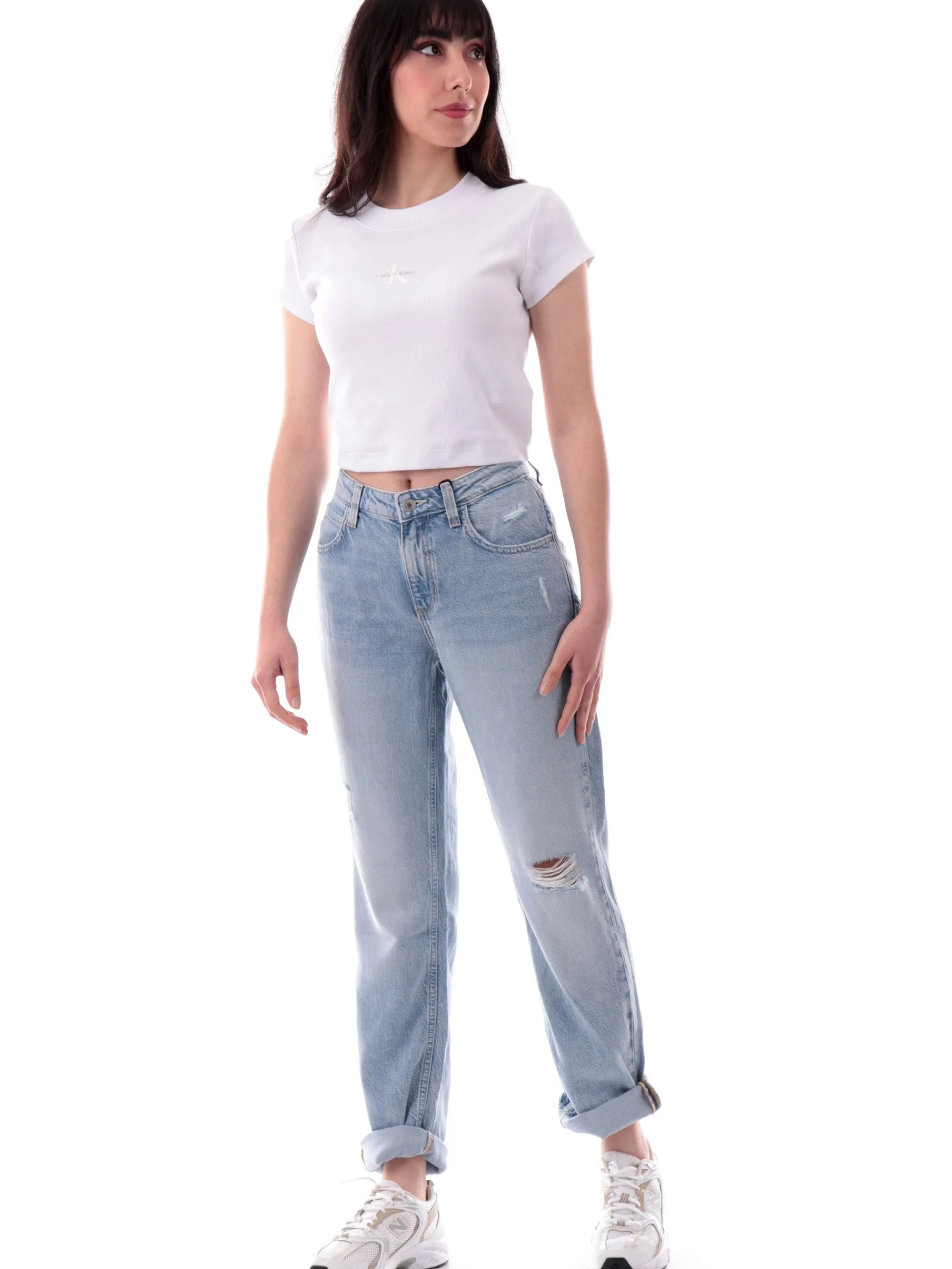 CALVIN KLEIN T-Shirt*Maglia crop bianca da donna con stampa LV047AB802