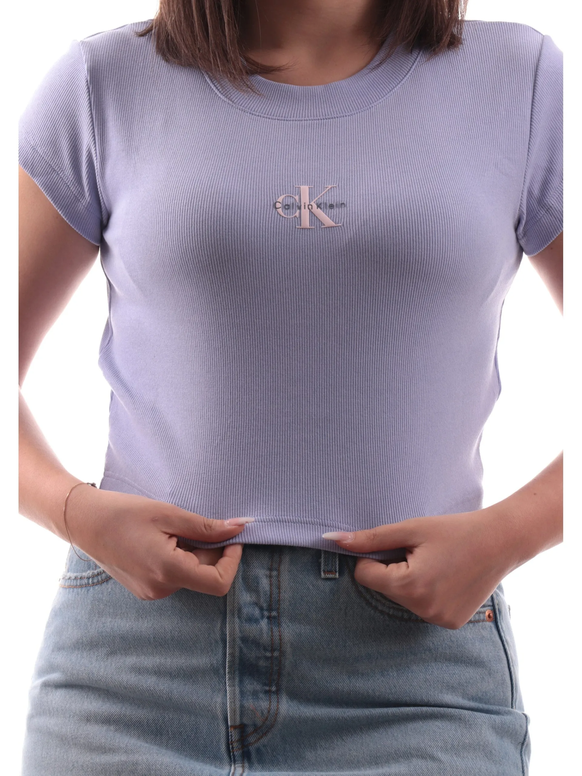 CALVIN KLEIN T-Shirt*Maglia crop lilla da donna con stampa LV047AB802