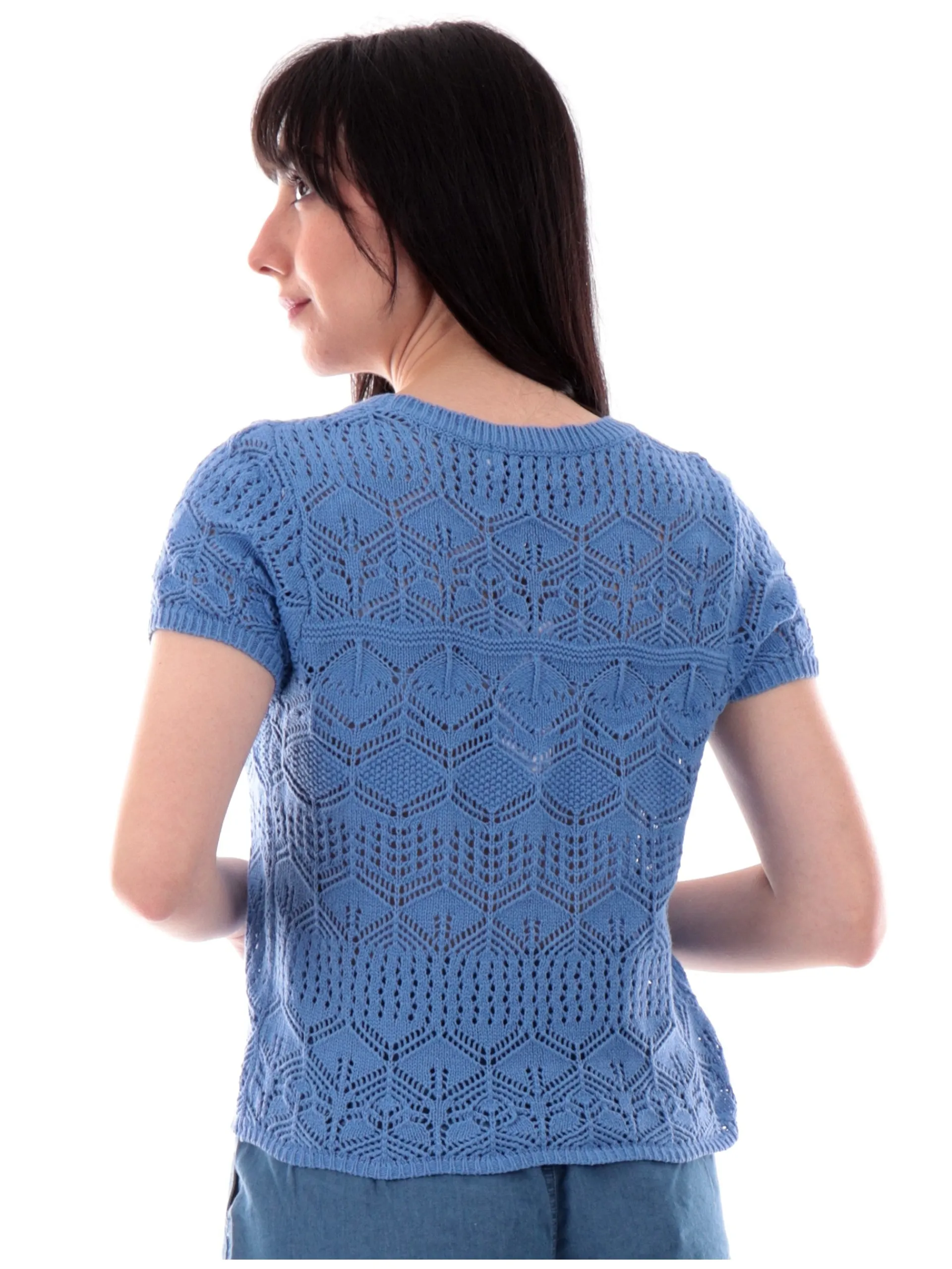 MOLLYBRACKEN Maglie*Maglia crop Molly Bracken da donna blu uncinetto top macramè E1732DPBLUE