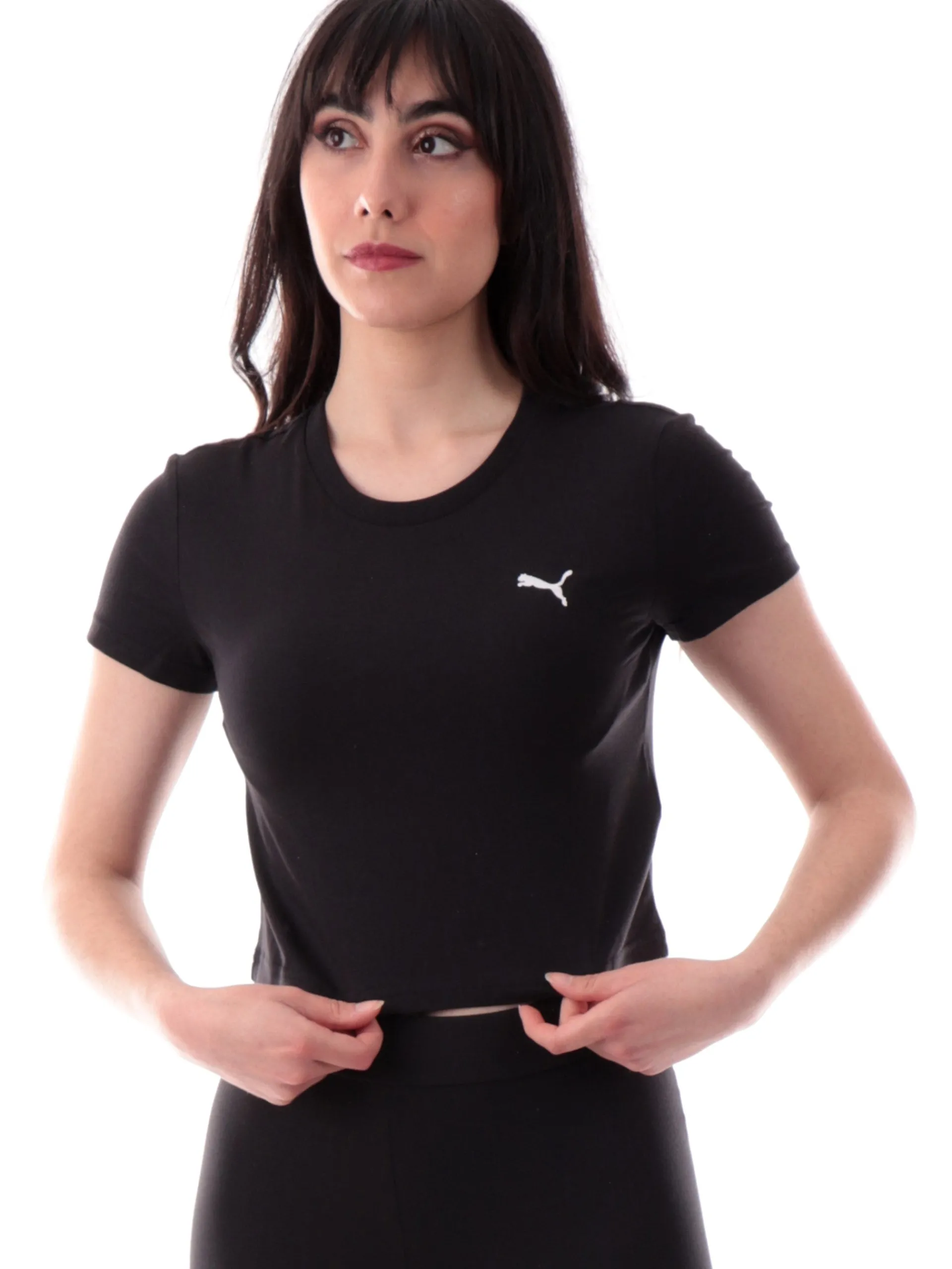 PUMA T-Shirt*Maglia crop nera da donna logo ricamato 629745