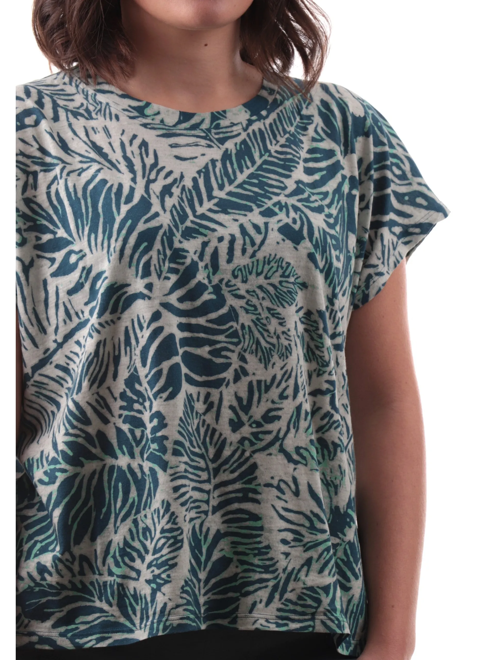 DEHA T-Shirt*Maglia fantasia floreale Celeste da donna D22430