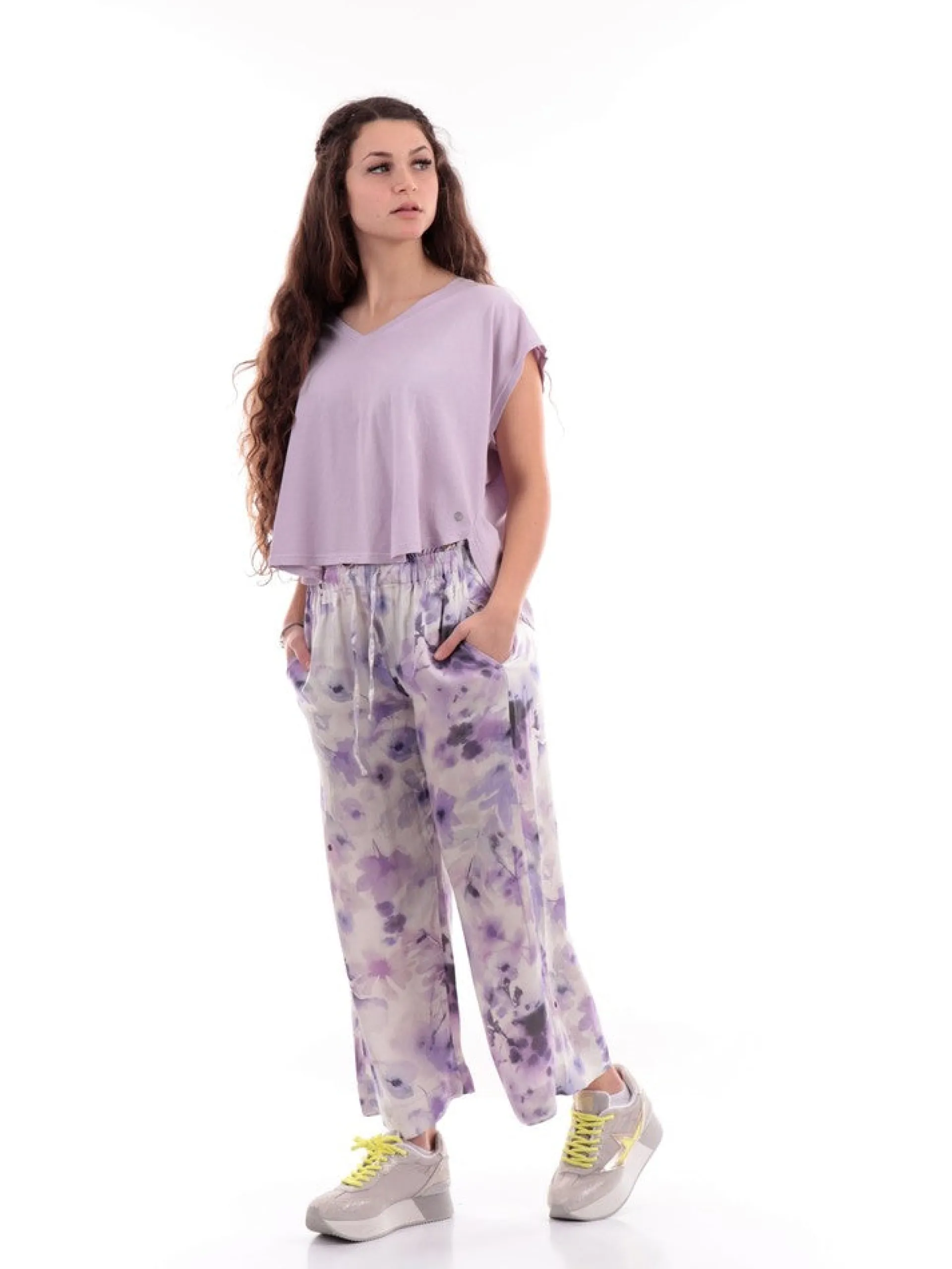 DEHA T-Shirt*Maglia lilla da Donna over fit ampia crop A006821