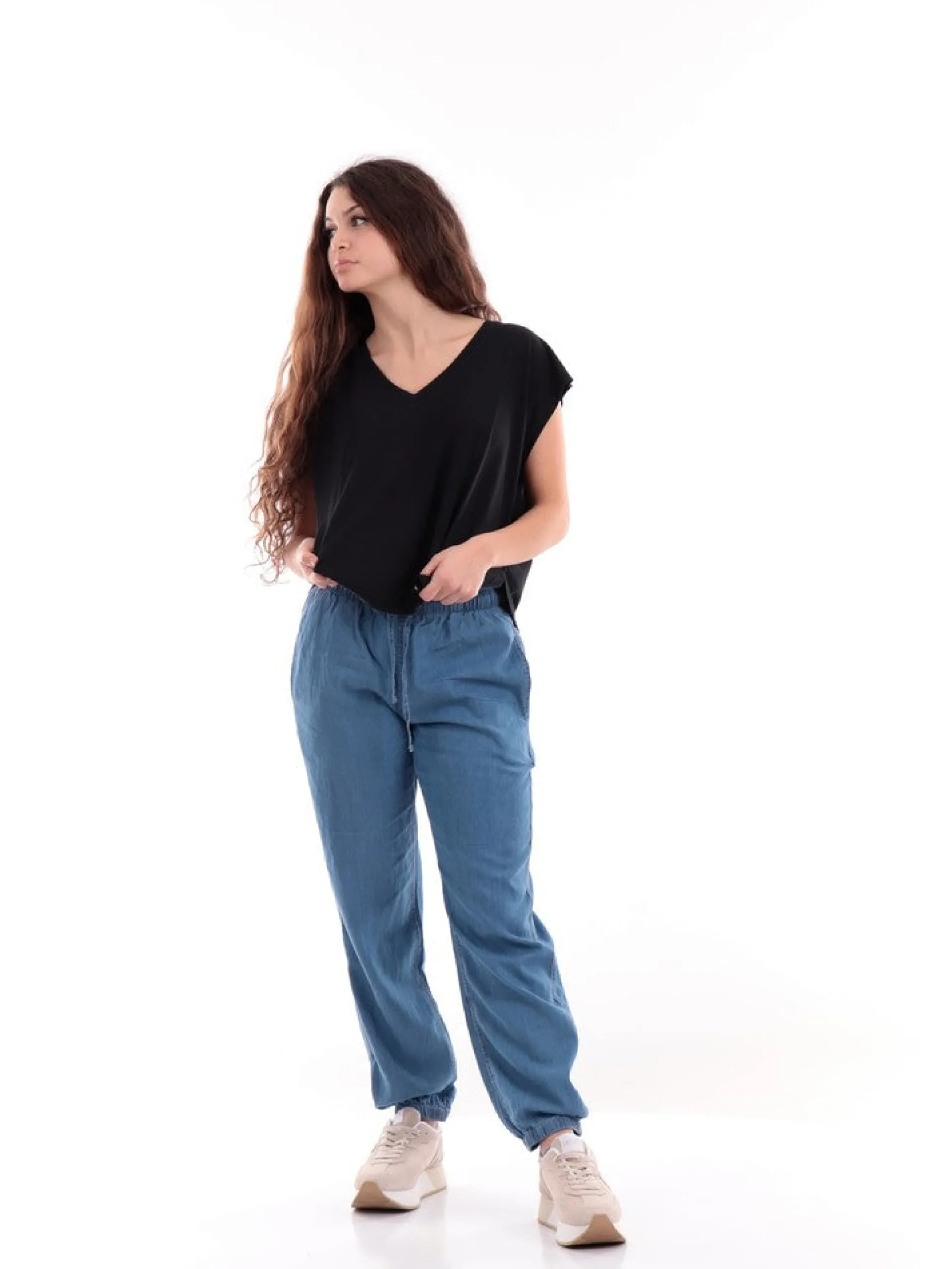 DEHA T-Shirt*Maglia nera da Donna over fit ampia crop A006821