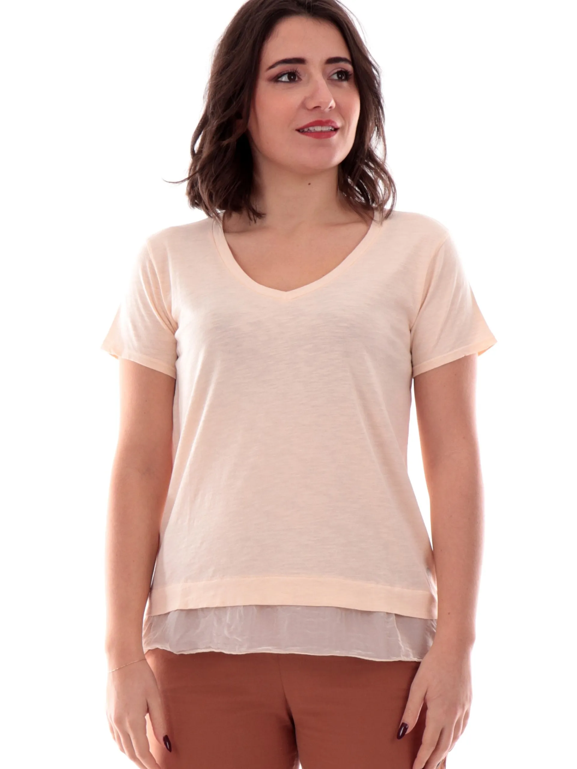 DEHA T-Shirt*Maglia rosa da donna velo sul fondo D2231137303
