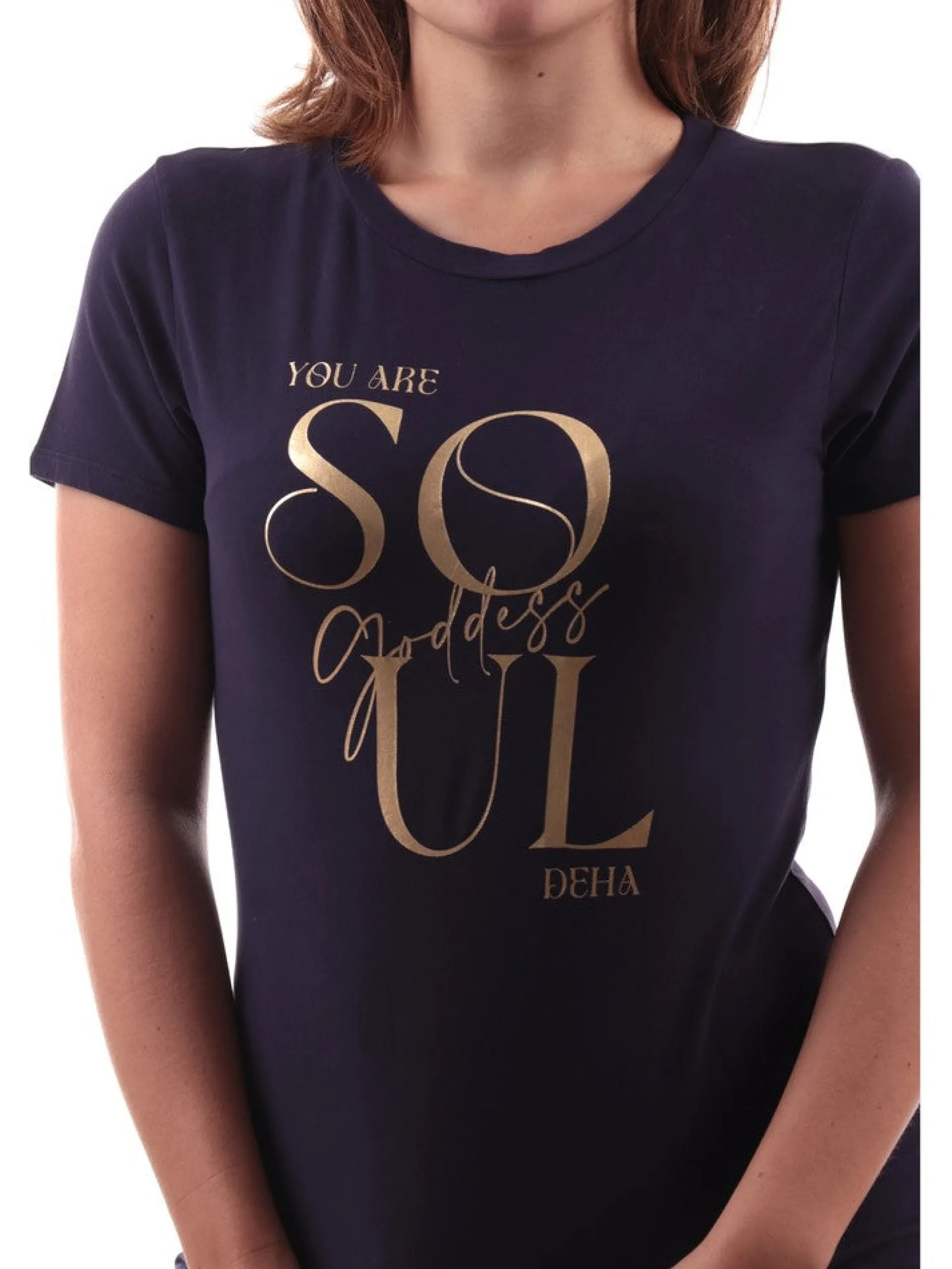 DEHA T-Shirt*Maglia Viola con stampa Oro D9312