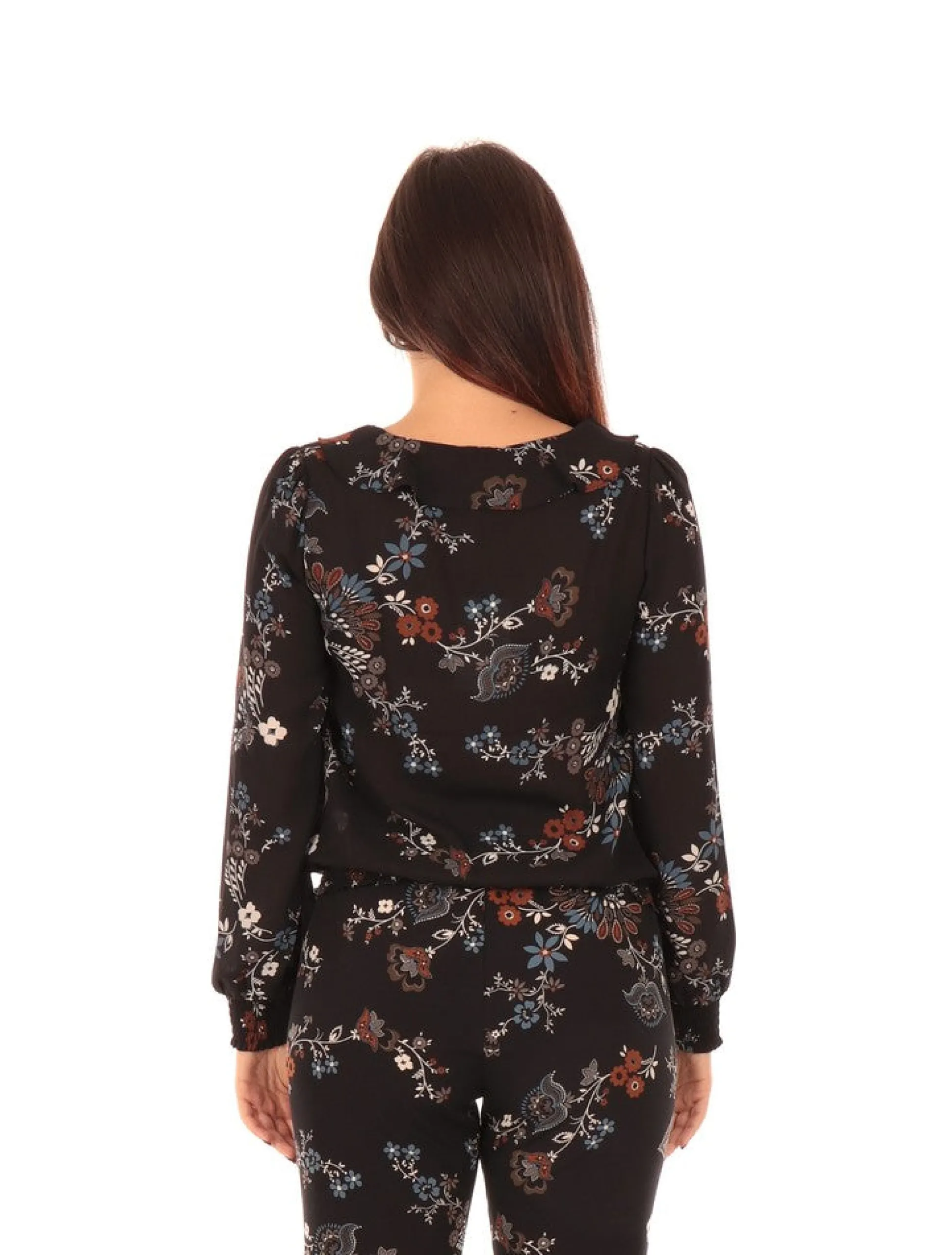 KOCCA Maglie*Maglia donna nero fantasia a fiori RUDIF