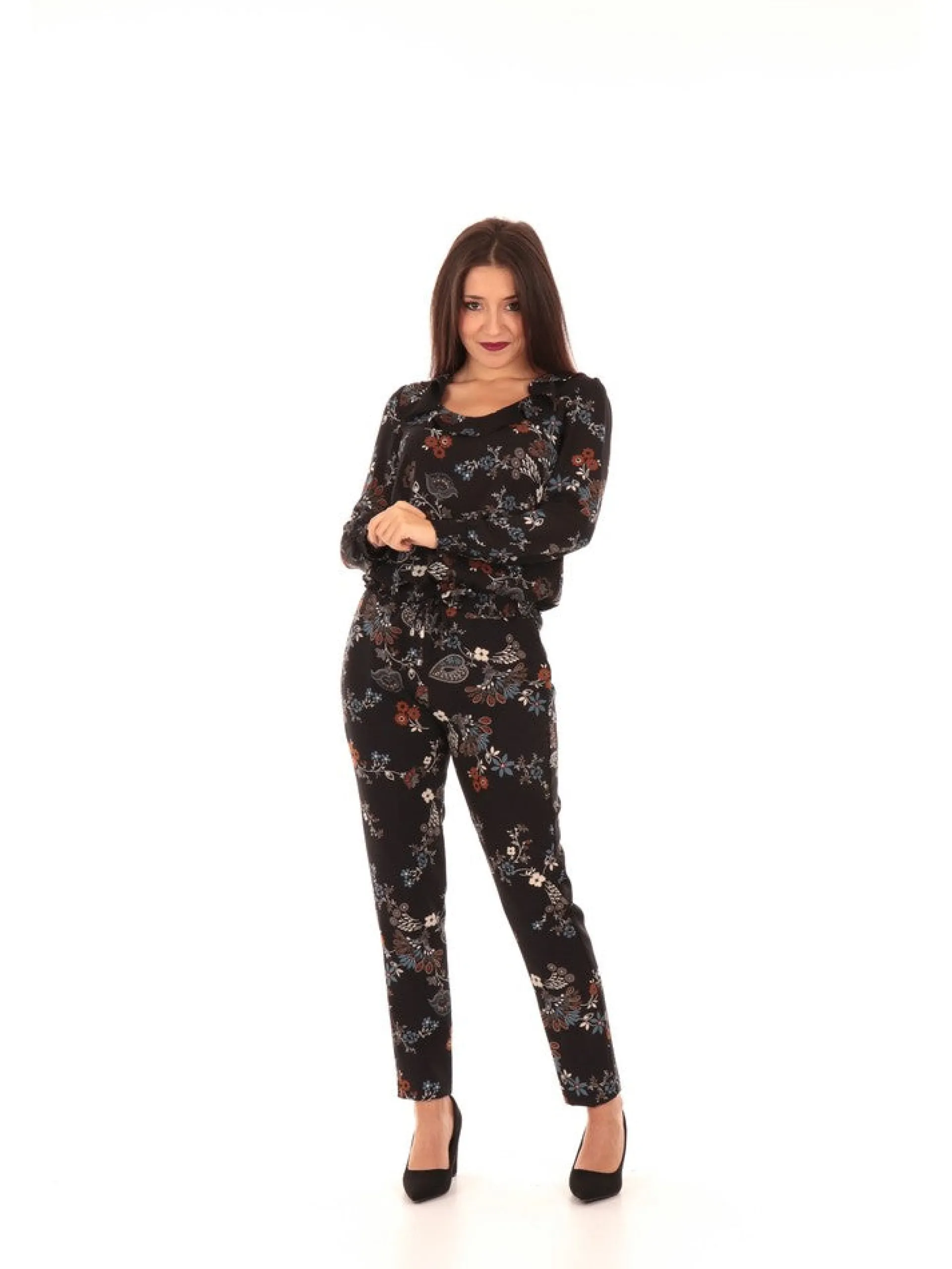 KOCCA Maglie*Maglia donna nero fantasia a fiori RUDIF