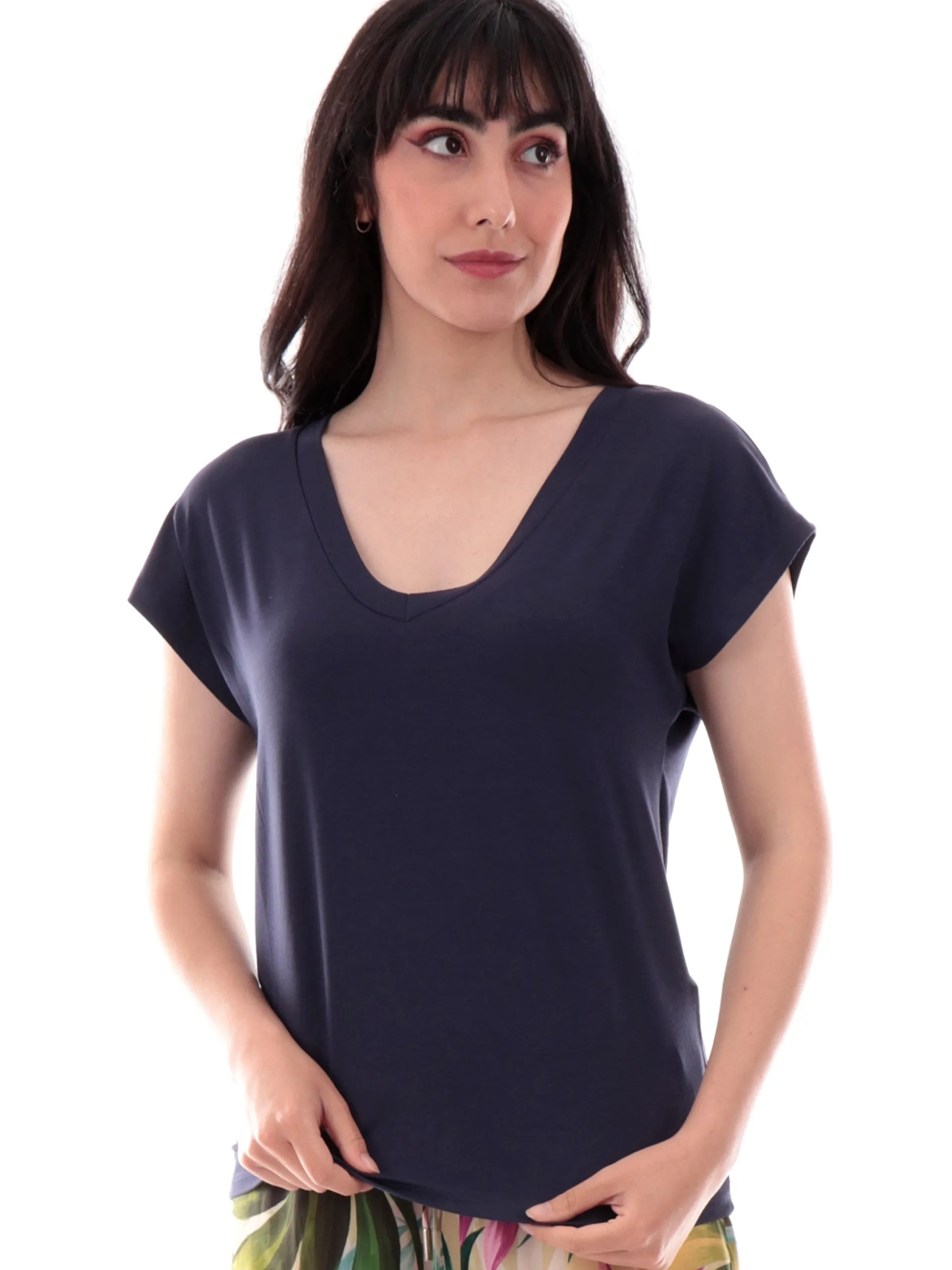 ONLY Maglie*Maglia donna blu scollo a V maniche aletta 15315776
