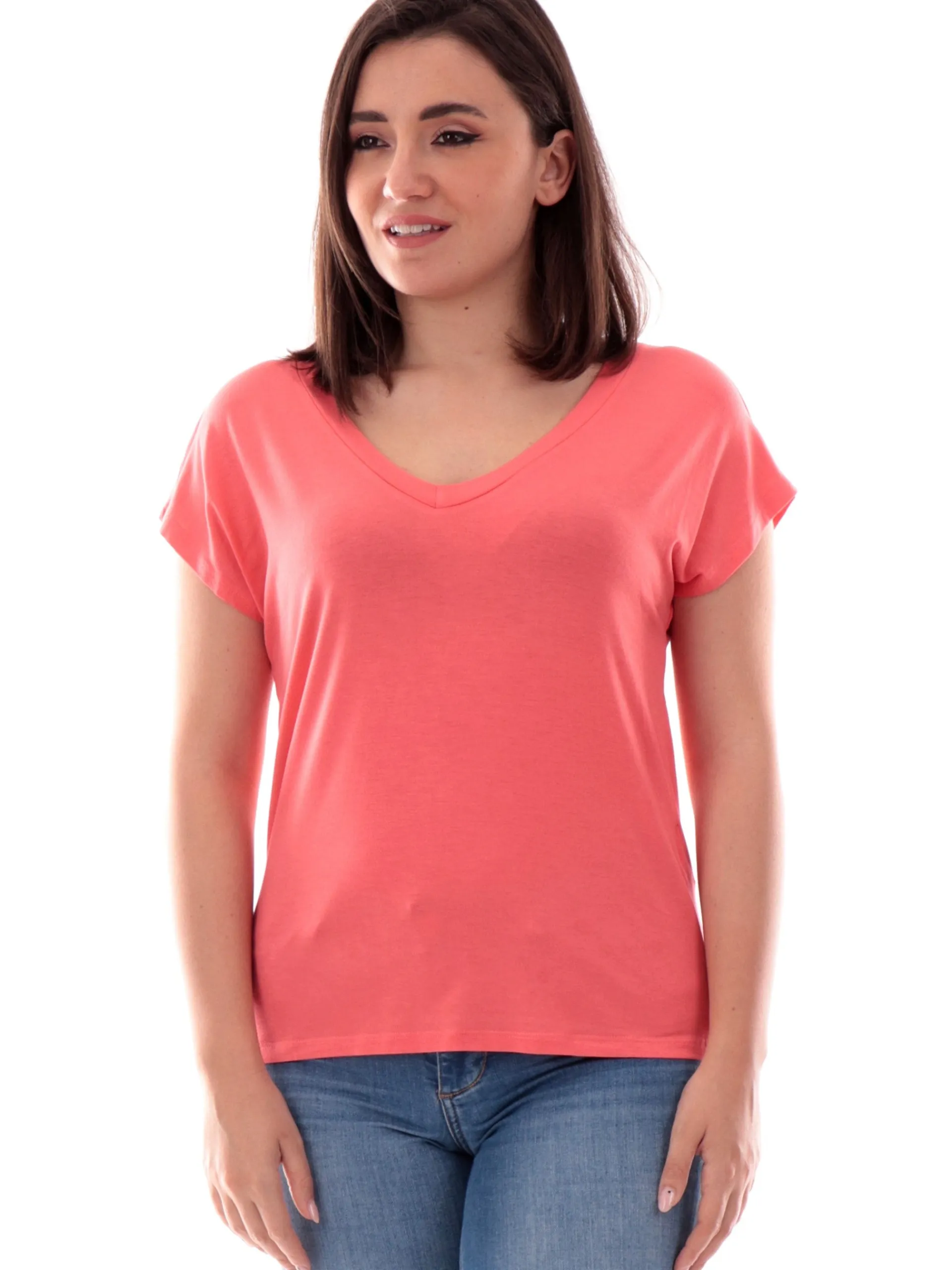 ONLY Maglie*Maglia donna rosa scollo a V maniche aletta 15315776