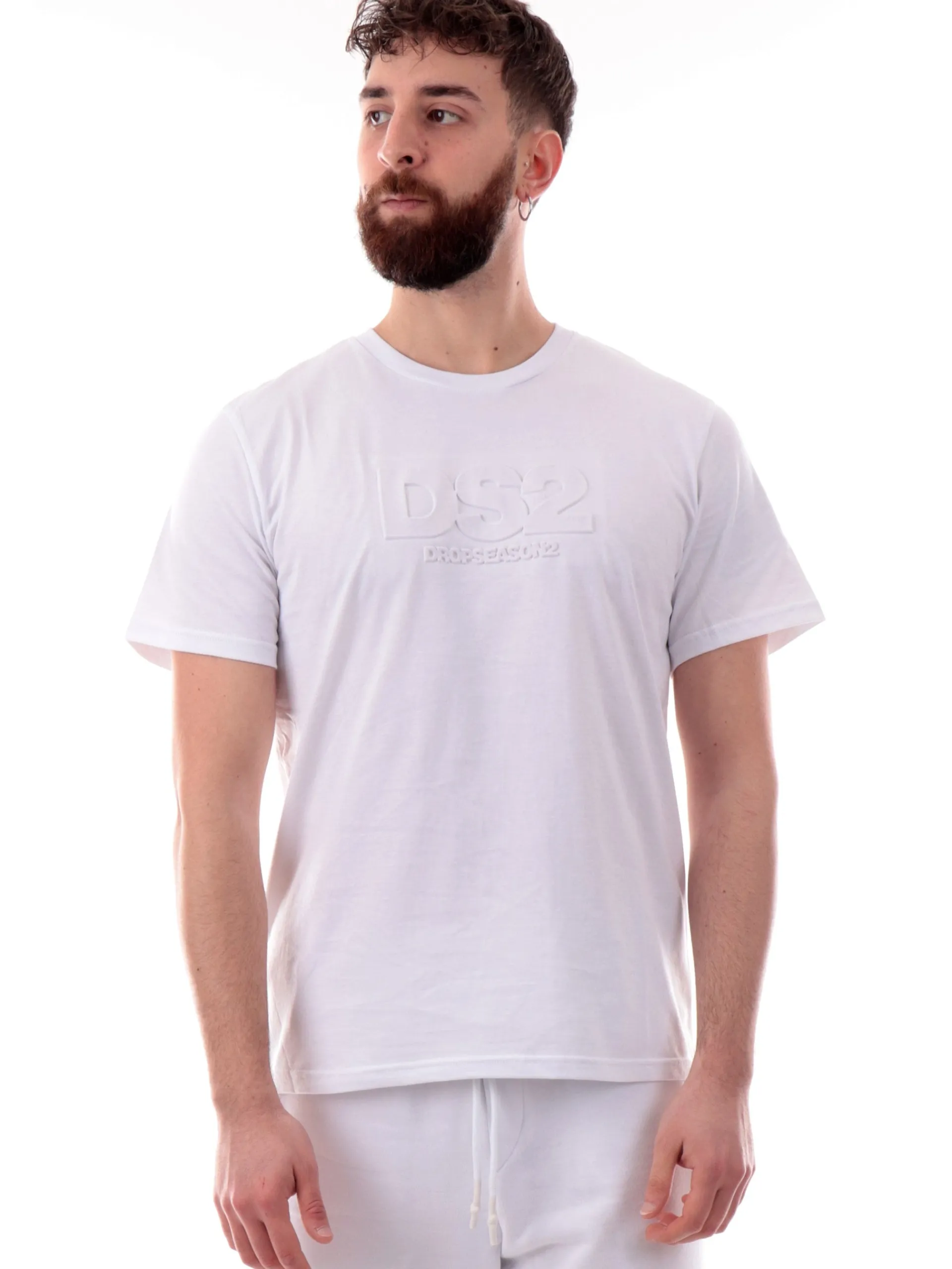DS2 T-Shirt*Maglia bianca da uomo patch tono su tono SS25213