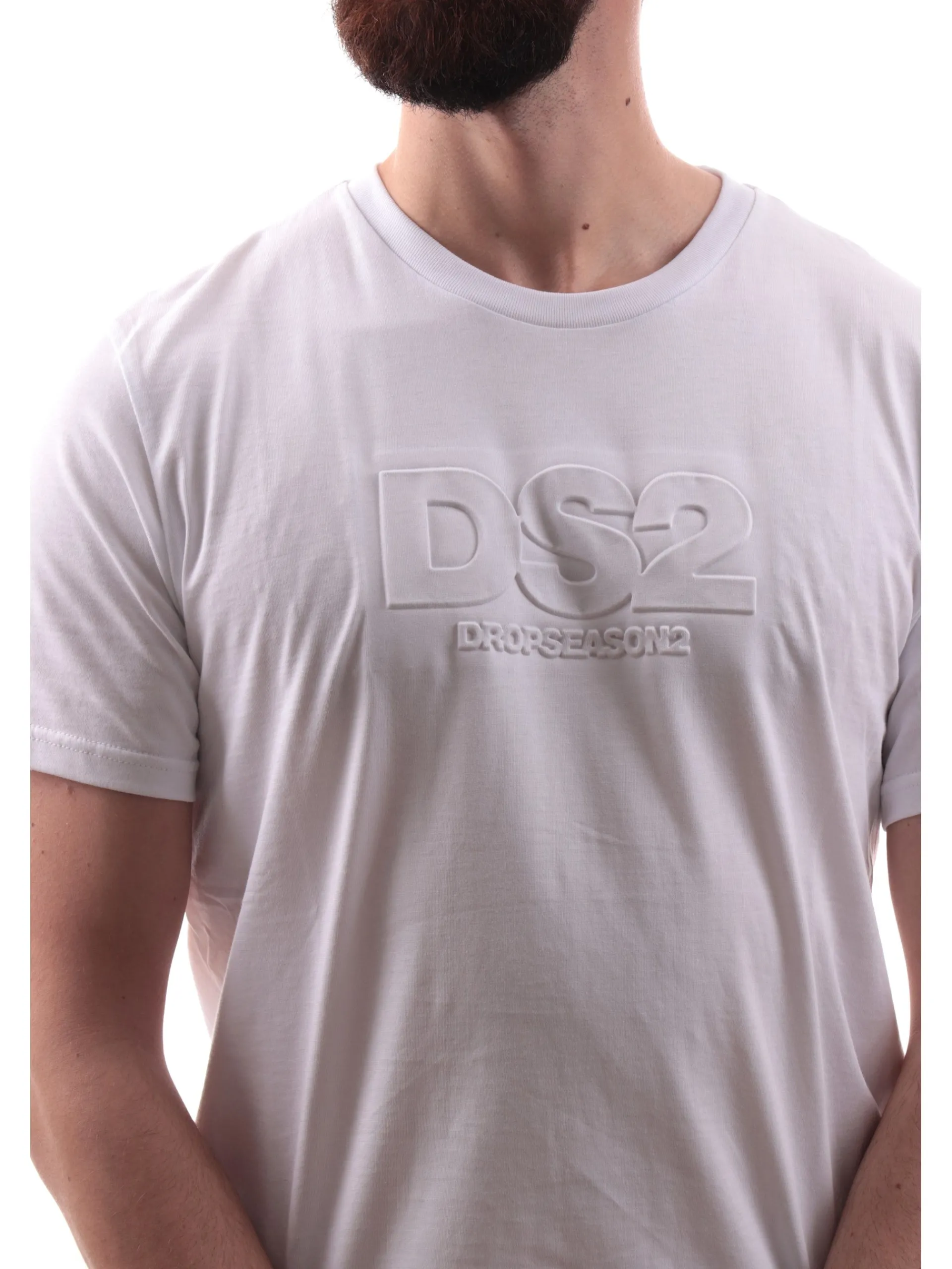 DS2 T-Shirt*Maglia bianca da uomo patch tono su tono SS25213
