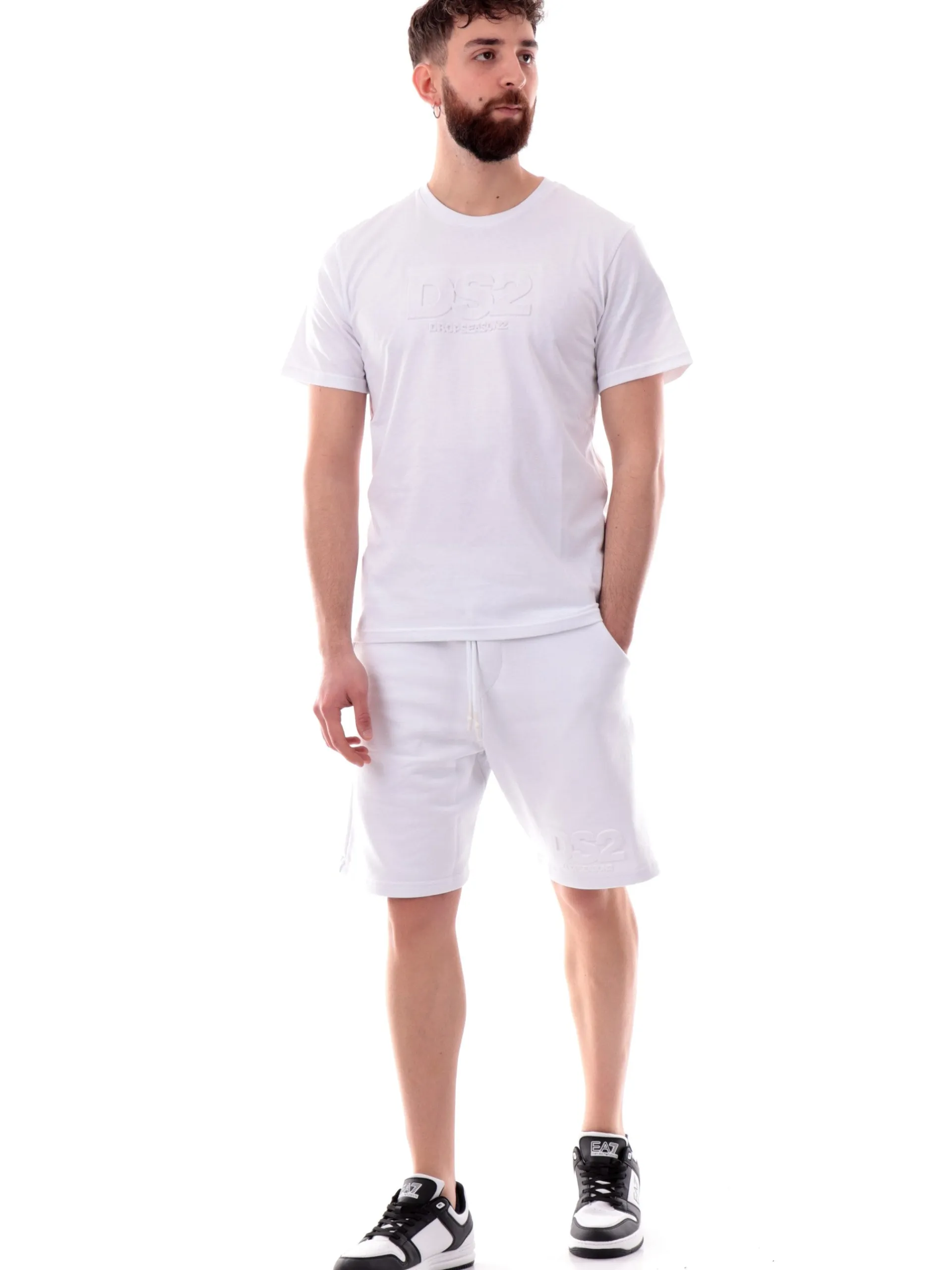 DS2 T-Shirt*Maglia bianca da uomo patch tono su tono SS25213