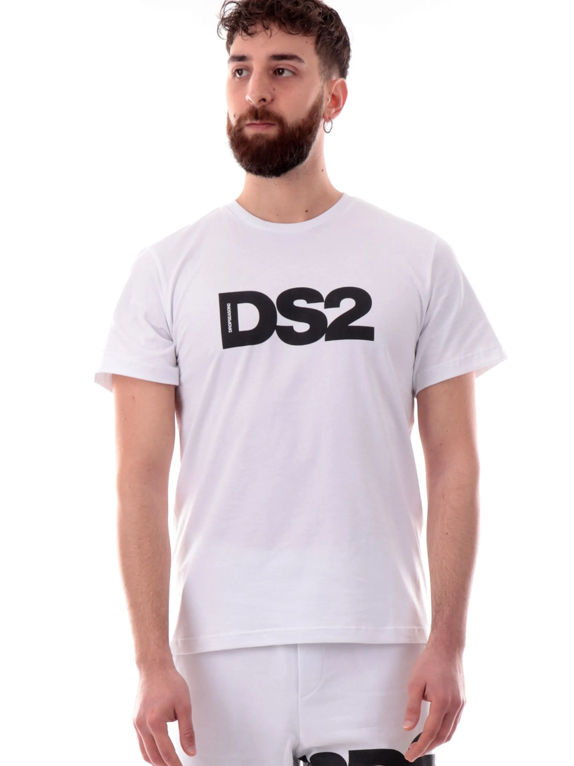 DS2 T-Shirt*Maglia bianca da uomo logo nero SS25292